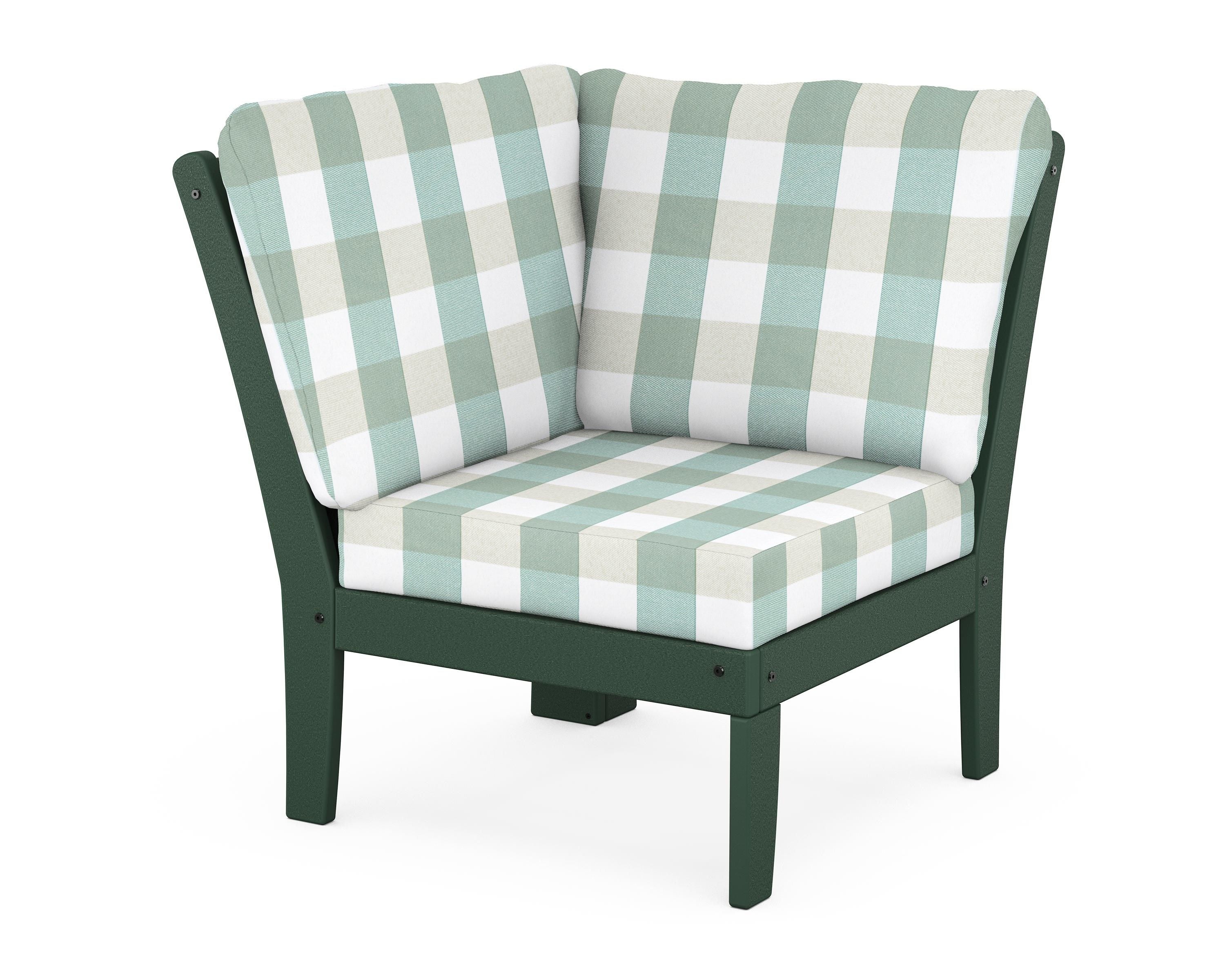 POLYWOOD® Braxton Modular Corner Chair in Green / Buffalo Plaid Glacier Spa