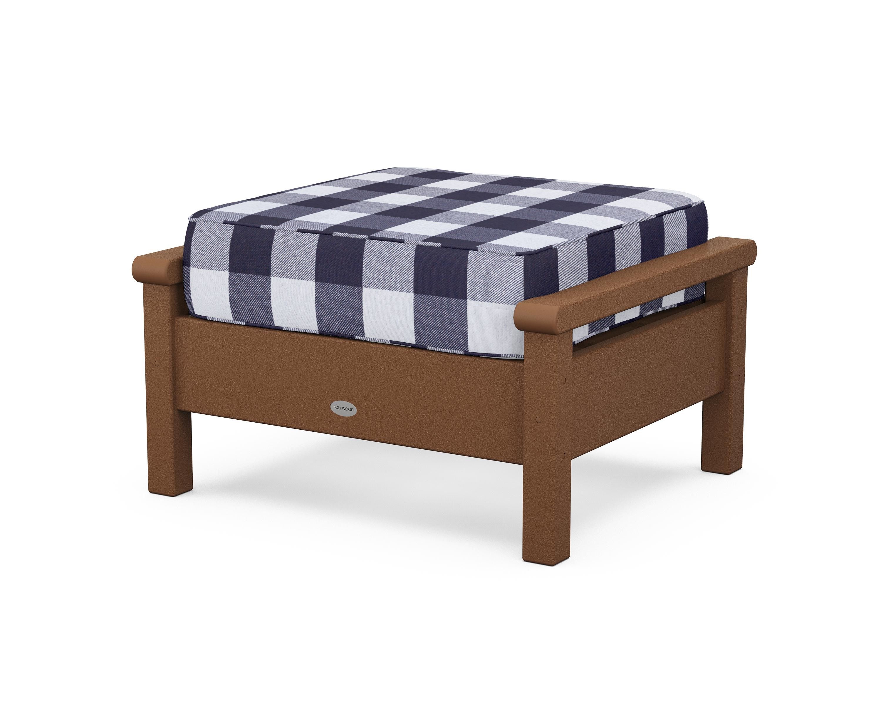 POLYWOOD® Harbour Deep Seating Ottoman in Teak / Buffalo Plaid Navy