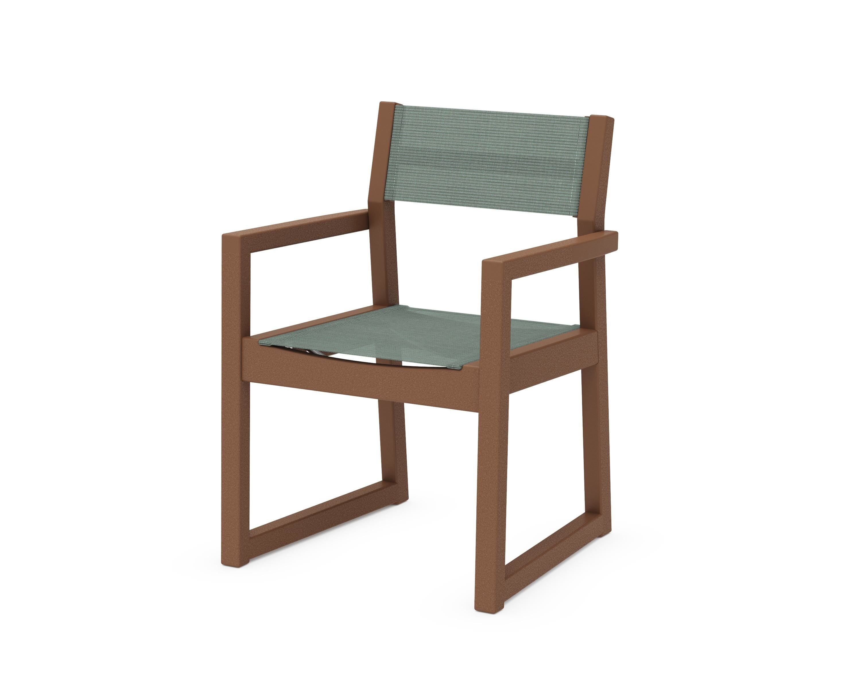 POLYWOOD® EDGE Sling Dining Arm Chair in Teak / Dupioni Sea Mist Sling