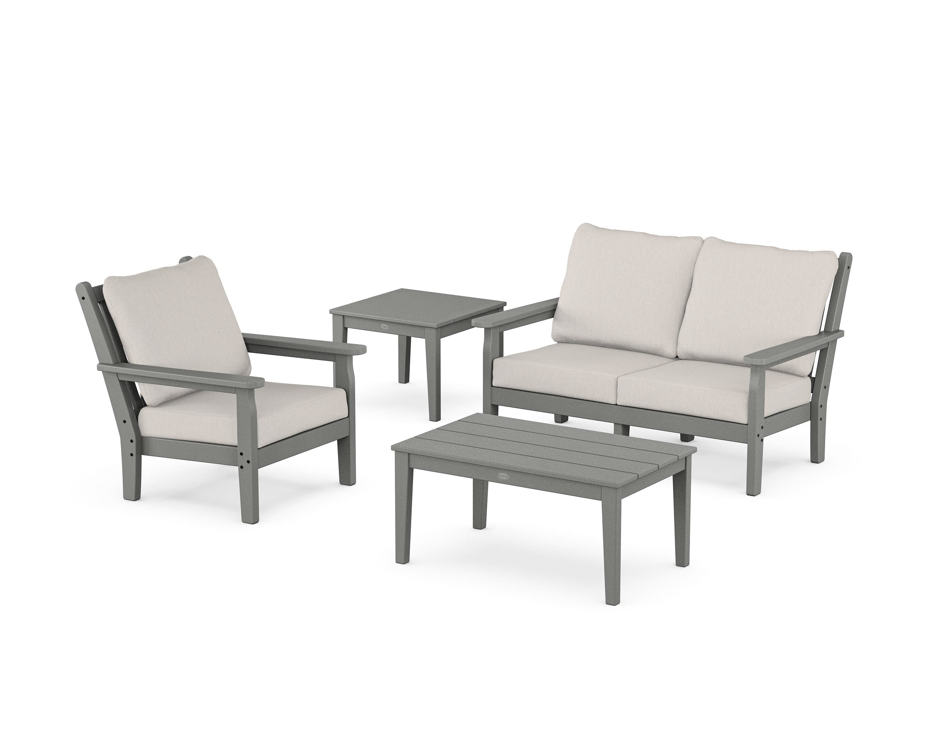 POLYWOOD® Chippendale 4-Piece Deep Seating Set in Slate Grey / Cast Ash