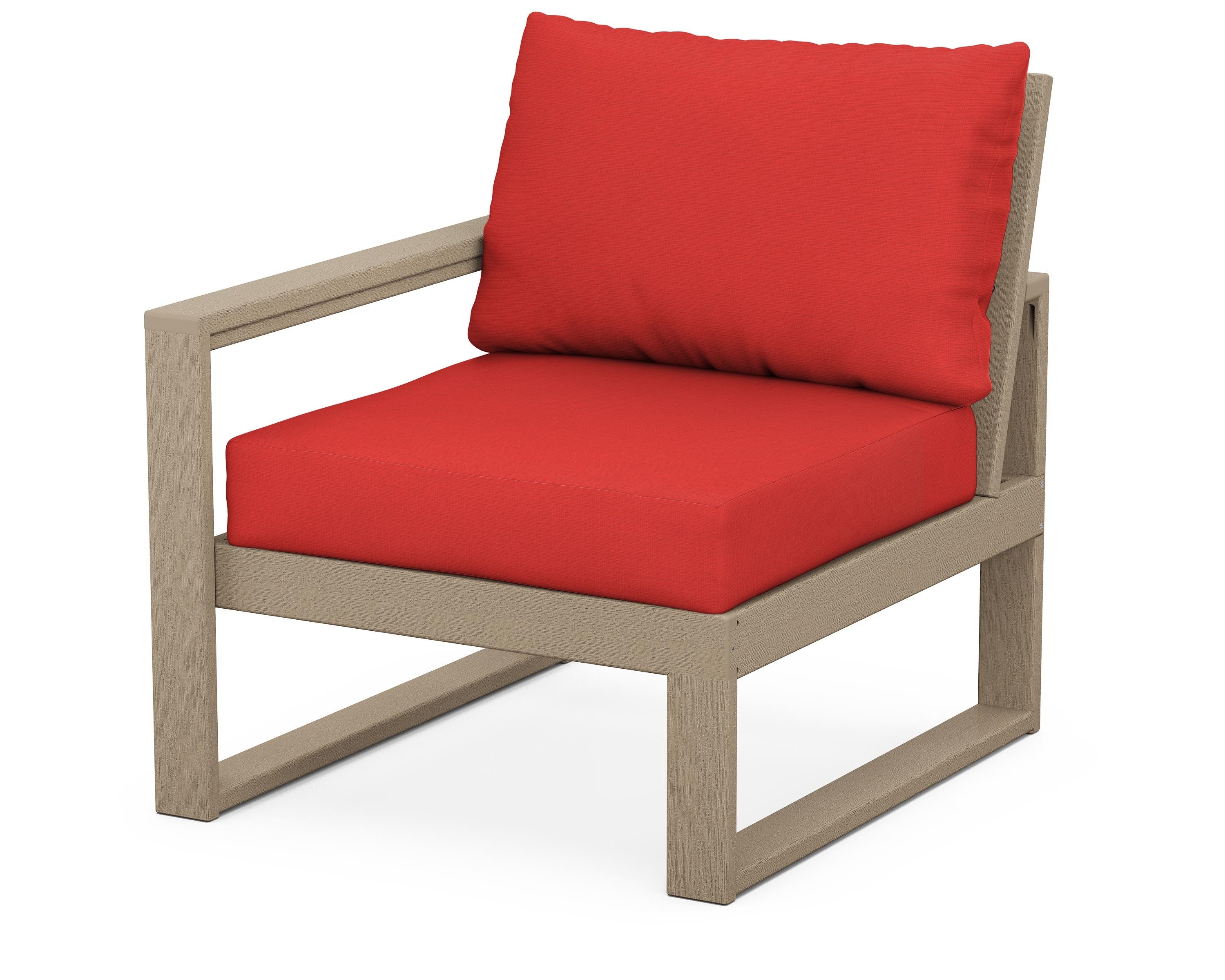POLYWOOD® EDGE Modular Left Arm Chair in Vintage Sahara / Crimson Linen