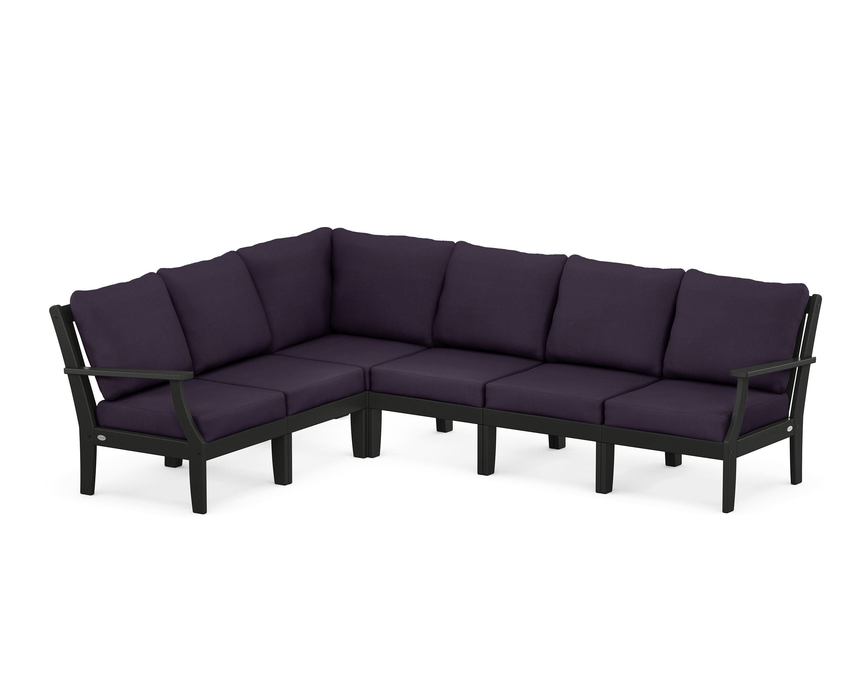 POLYWOOD® Braxton Modular 6-Piece Deep Seating Set in Black / Navy Linen