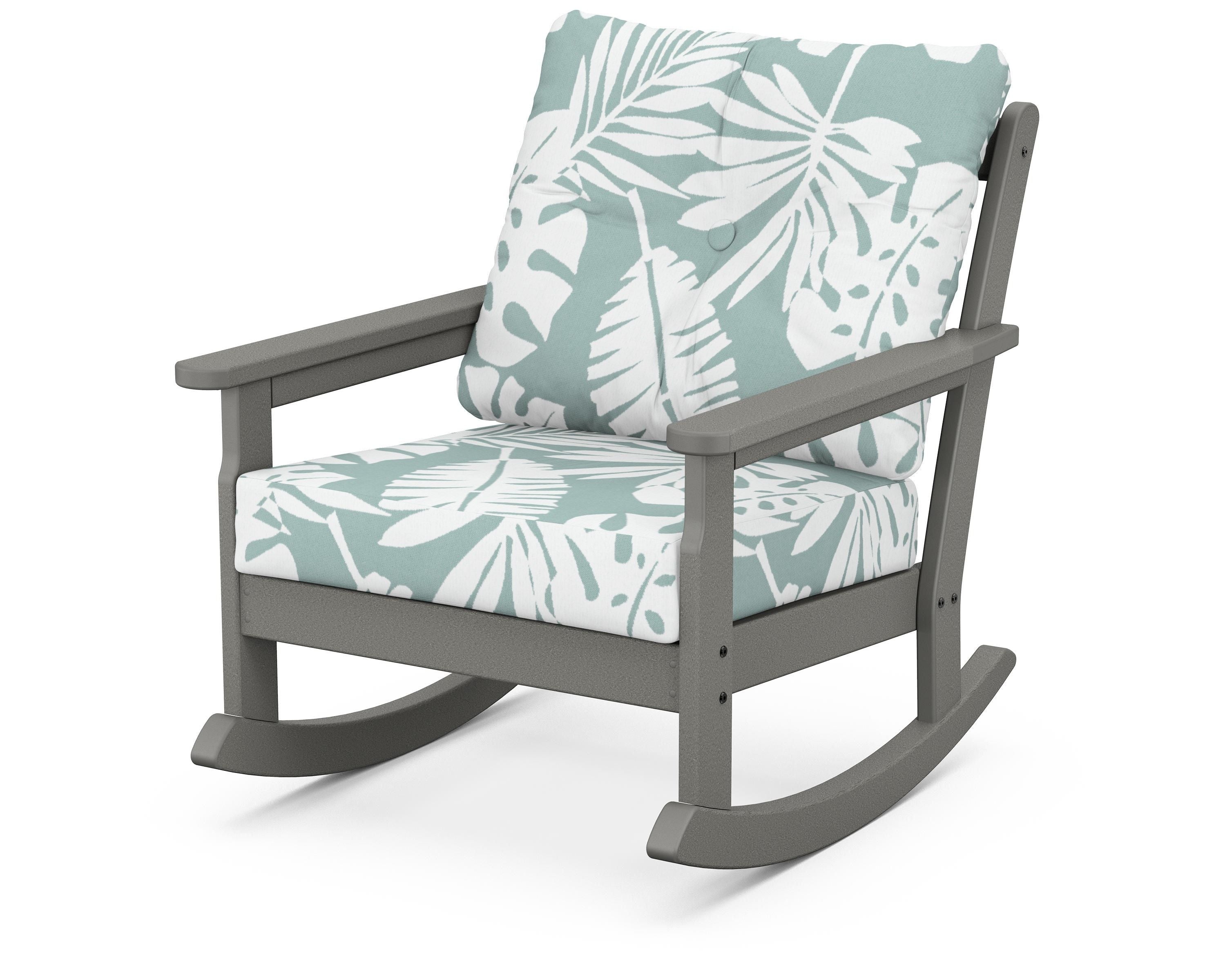 POLYWOOD® Vineyard Deep Seating Rocking Chair in Slate Grey / Leaf Glacier Spa