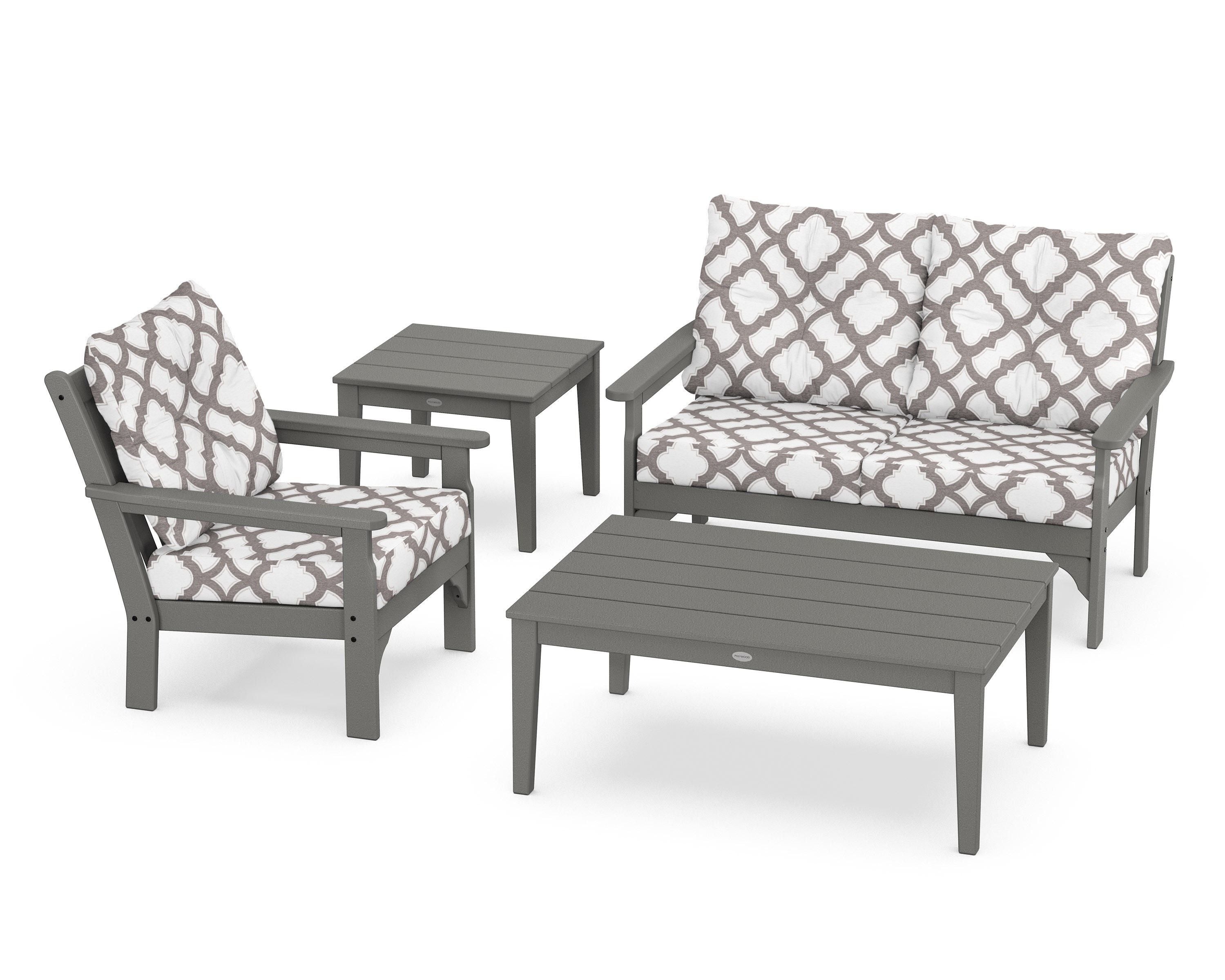 POLYWOOD® Vineyard 4-Piece Deep Seating Set in Slate Grey / Trellis Grey Mist