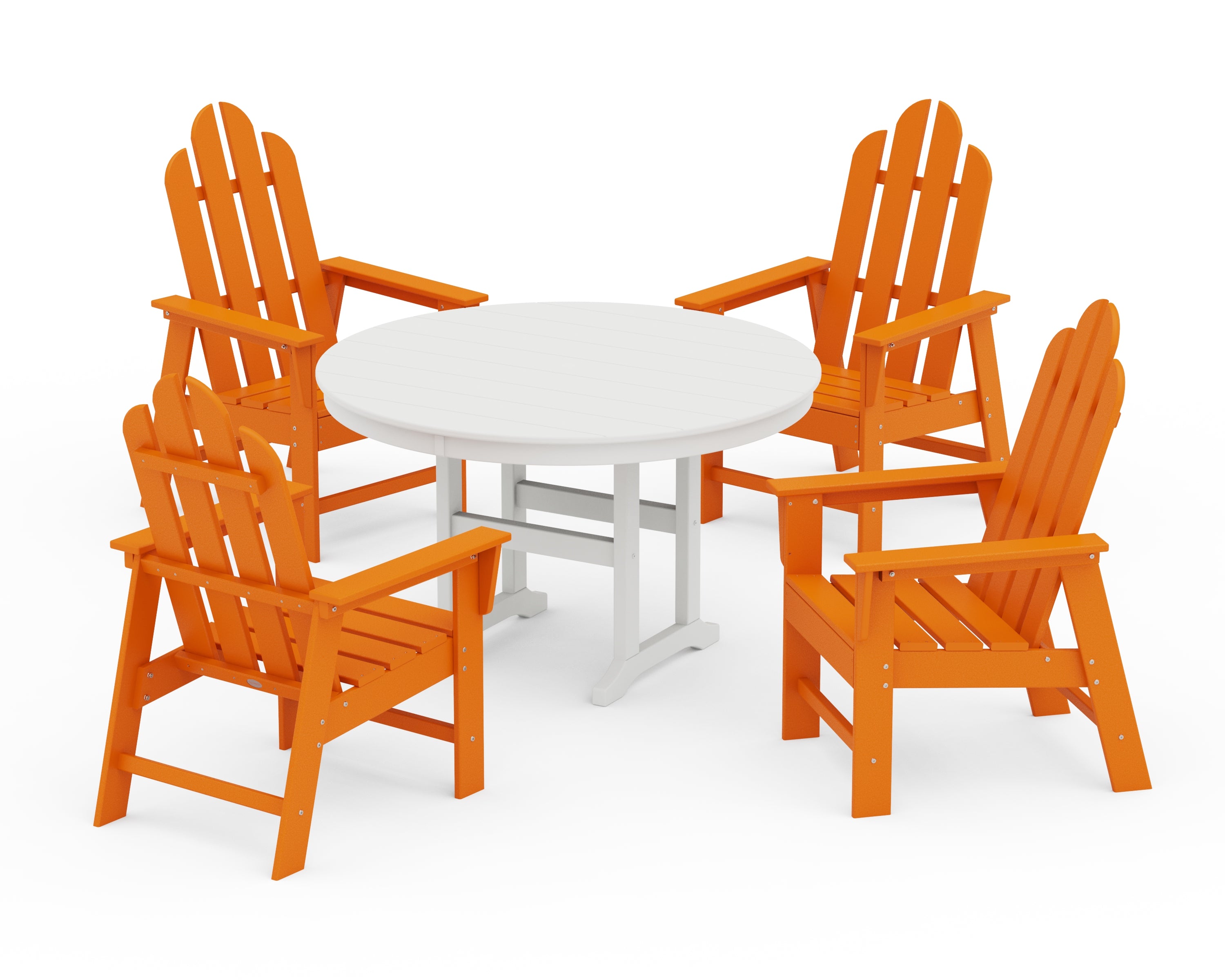 POLYWOOD® Long Island 5-Piece Round Farmhouse Dining Set in Tangerine / White