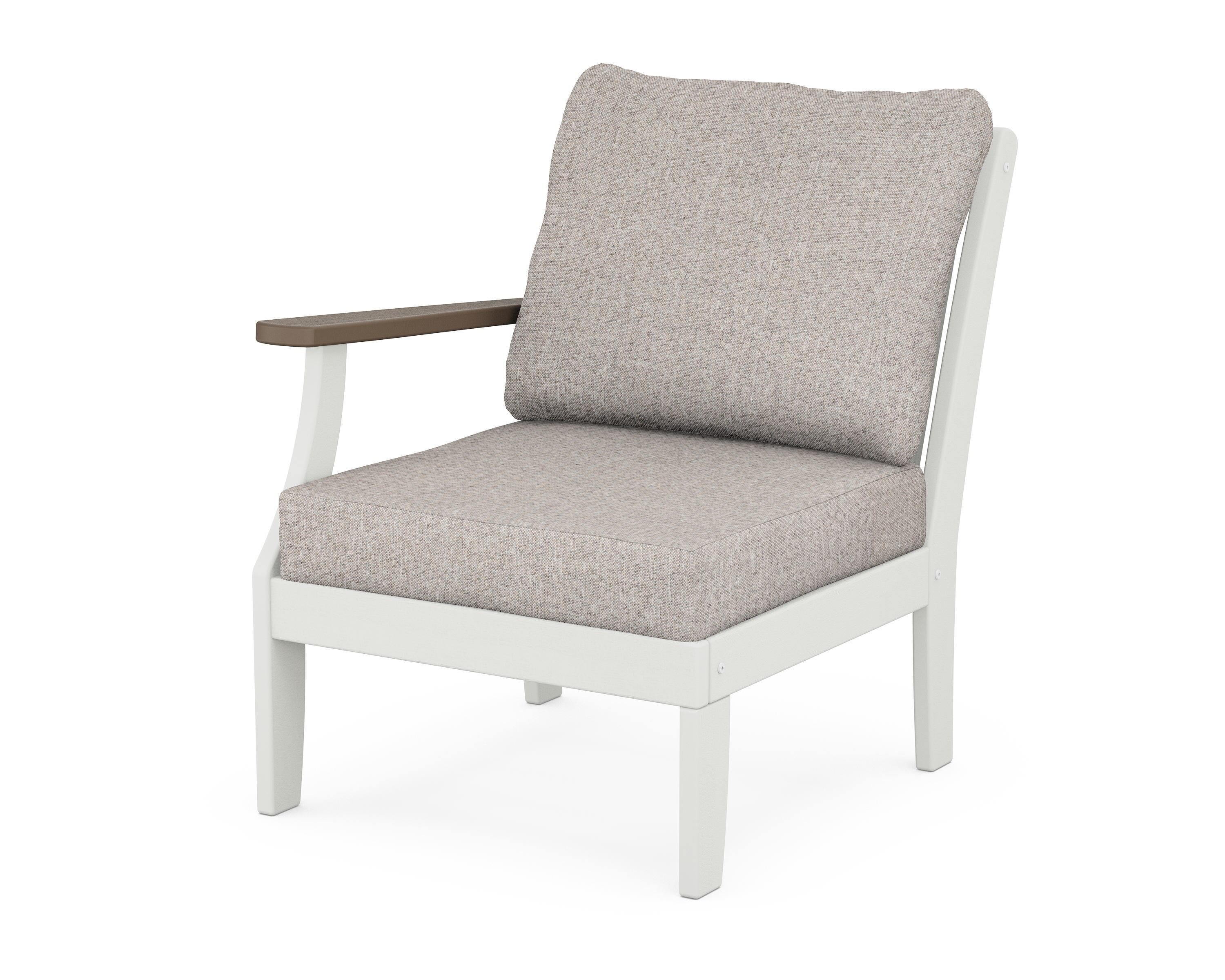 POLYWOOD® Braxton Modular Left Arm Chair in White / Kona / Weathered Tweed