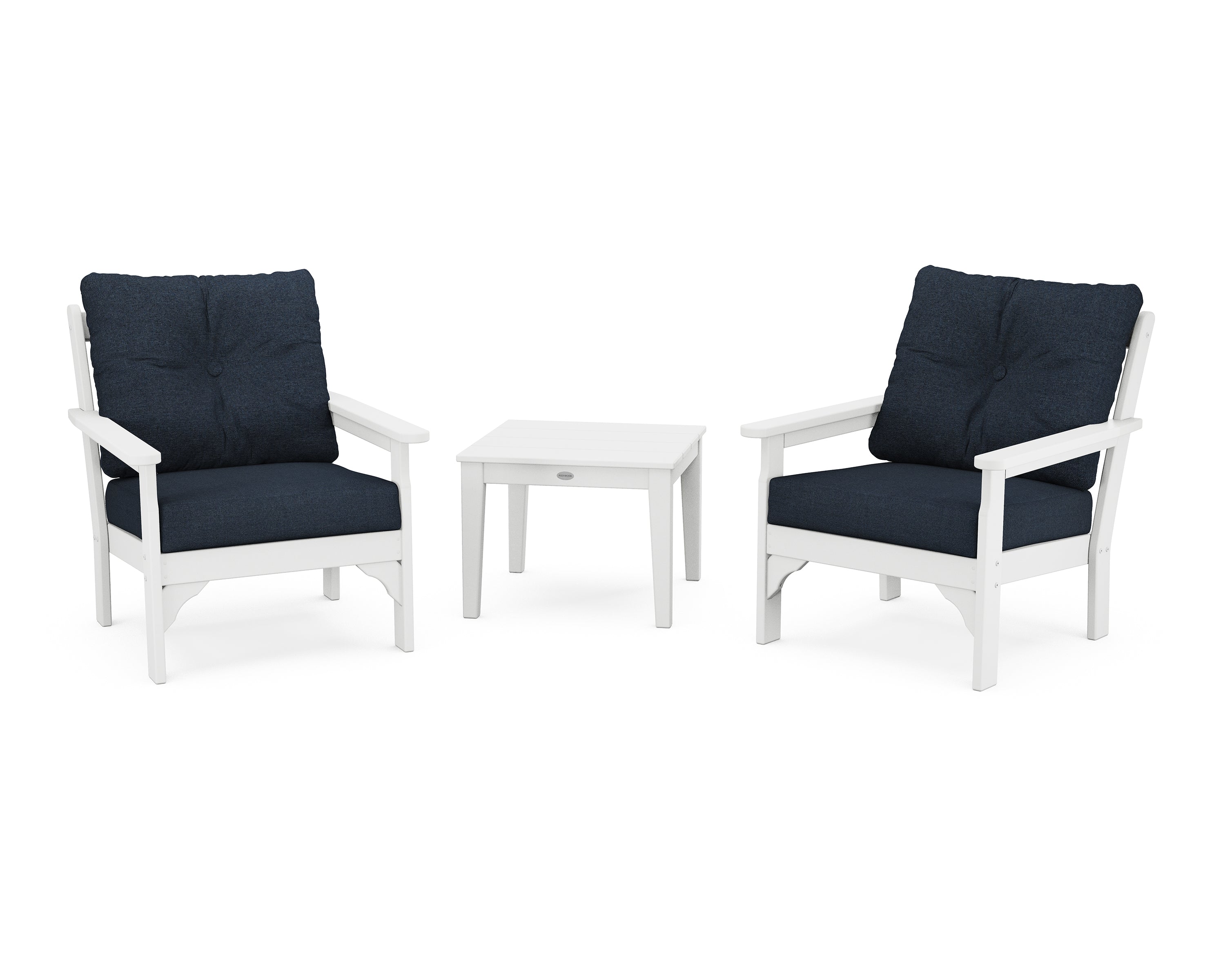 POLYWOOD® Vineyard 3-Piece Deep Seating Set in White / Marine Indigo