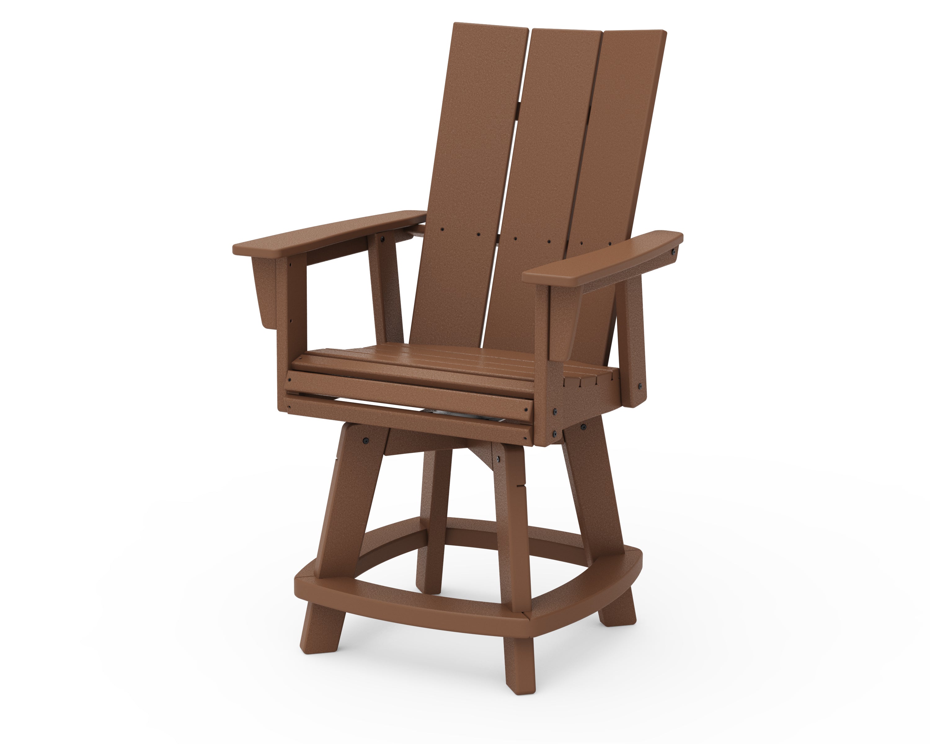 POLYWOOD® Modern Curveback Adirondack Swivel Counter Chair in Teak