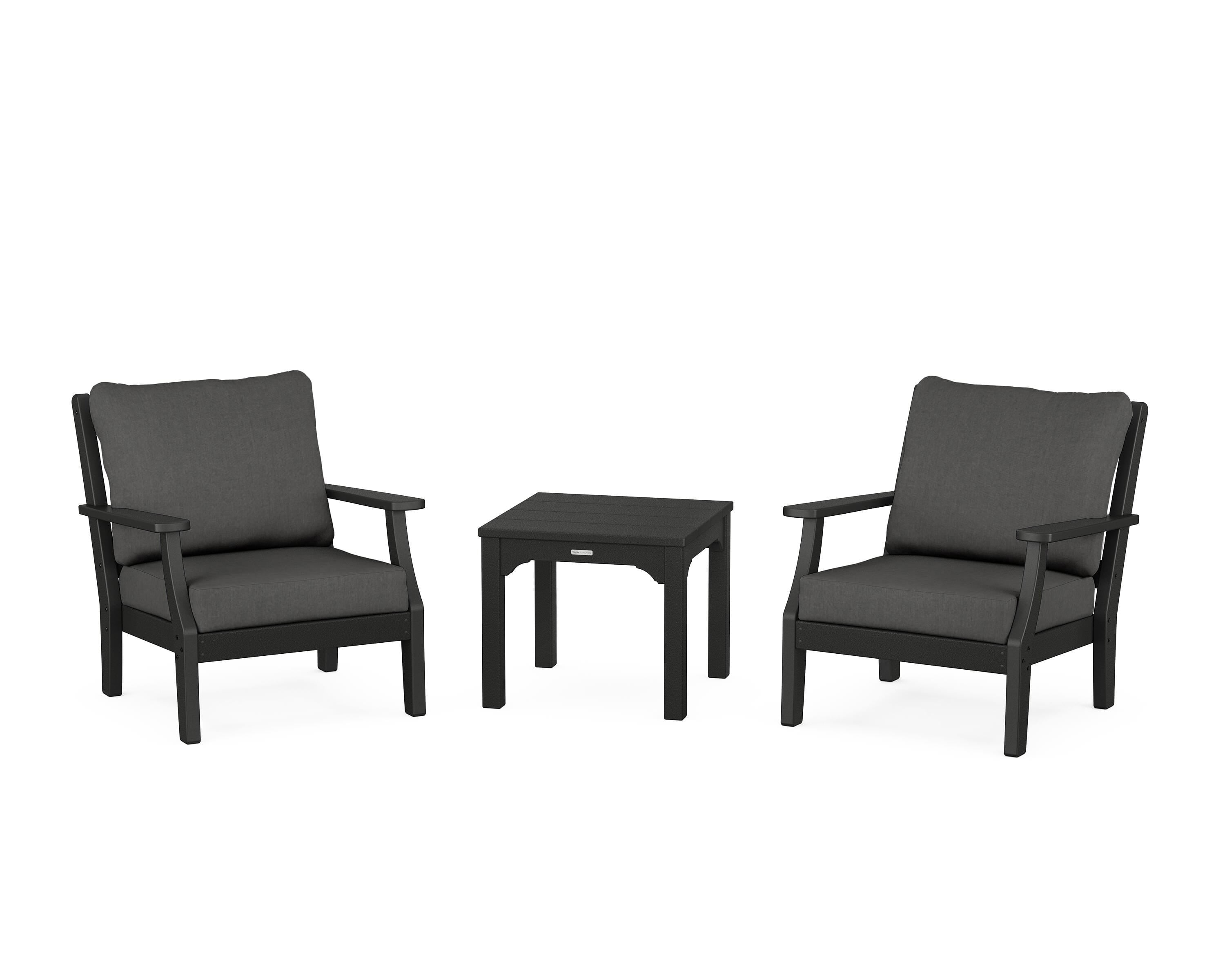 Martha Stewart by POLYWOOD® Chinoiserie 3-Piece Deep Seating Set in Black / Spectrum Carbon