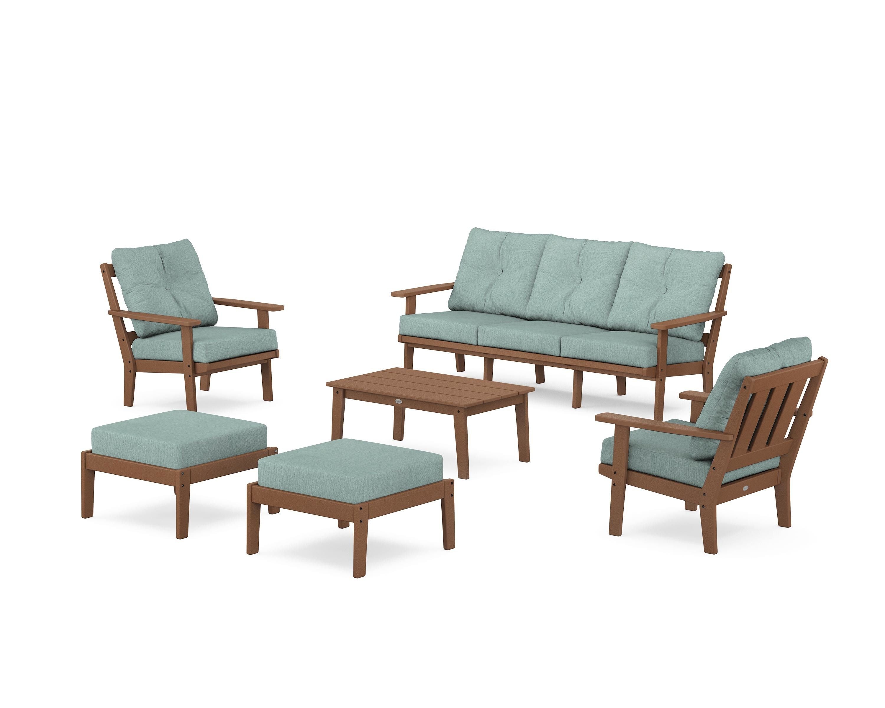 POLYWOOD® Oxford 6-Piece Lounge Sofa Set in Teak / Glacier Spa