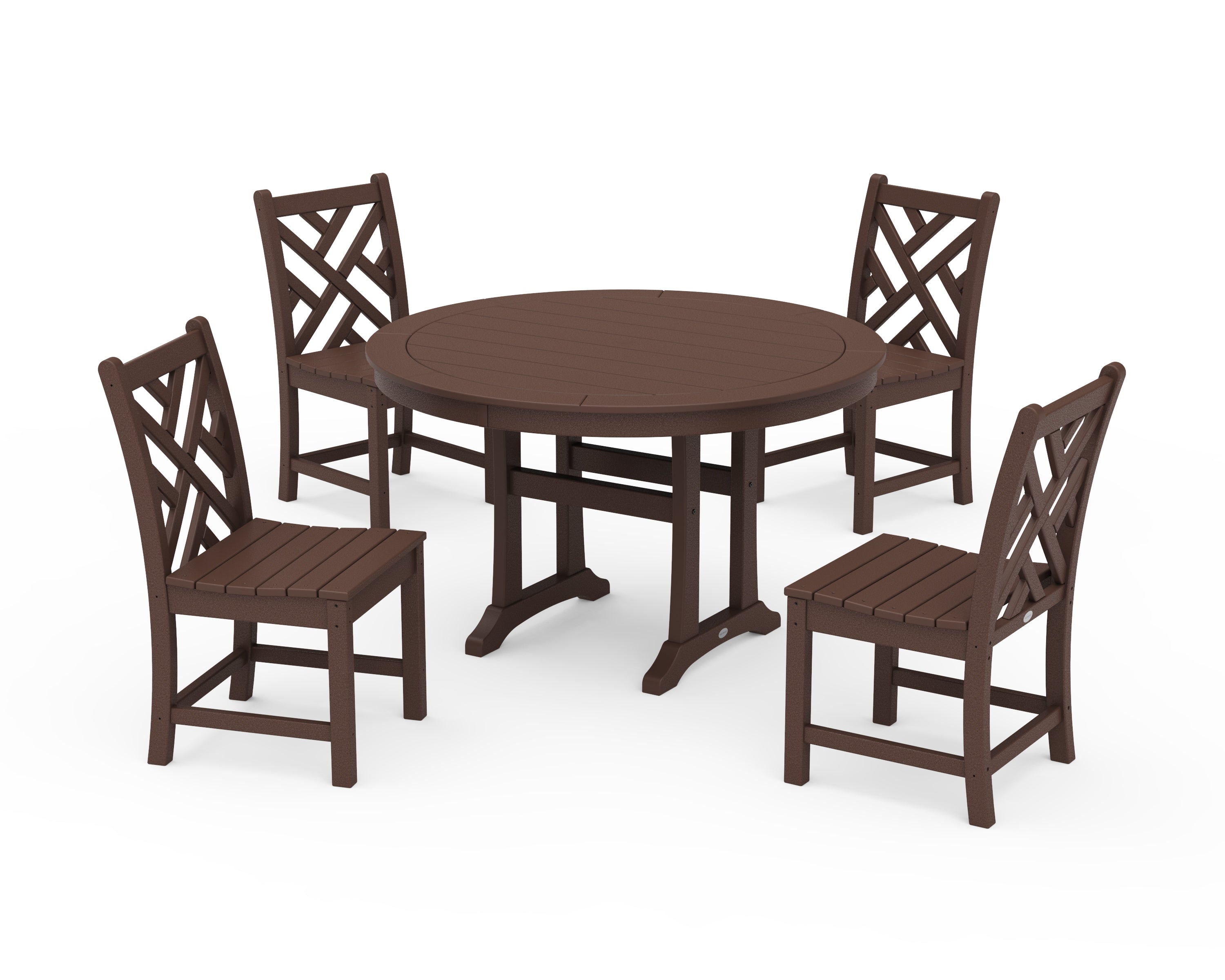 POLYWOOD® Chippendale Side Chair 5-Piece Round Dining Set With Trestle Legs in Mahogany