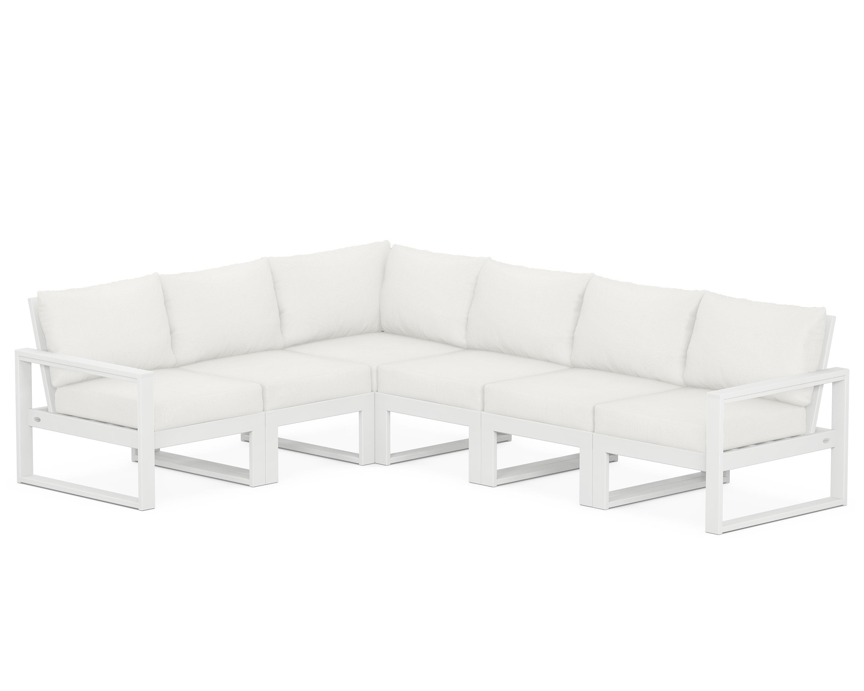 POLYWOOD® EDGE 6-Piece Modular Deep Seating Set in White / Natural Linen