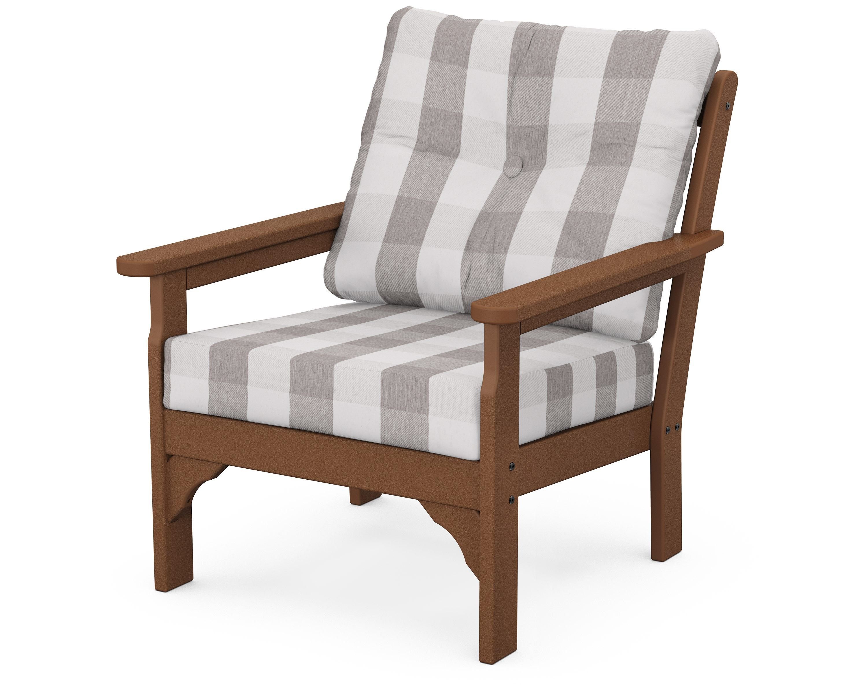 POLYWOOD® Vineyard Deep Seating Chair in Teak / Buffalo Plaid Grey Mist