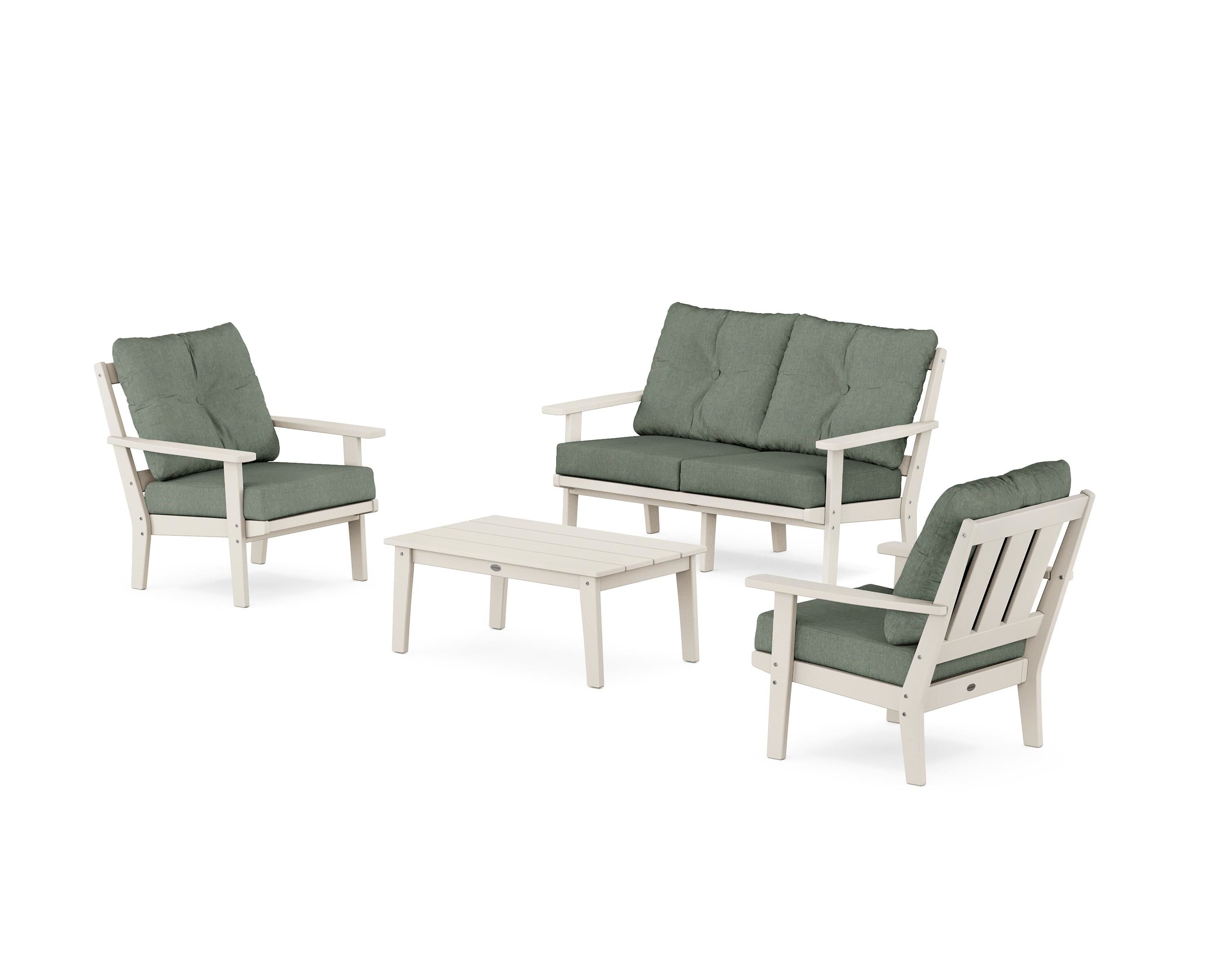 POLYWOOD® Oxford 4-Piece Deep Seating Set with Loveseat in Sand / Cast Sage