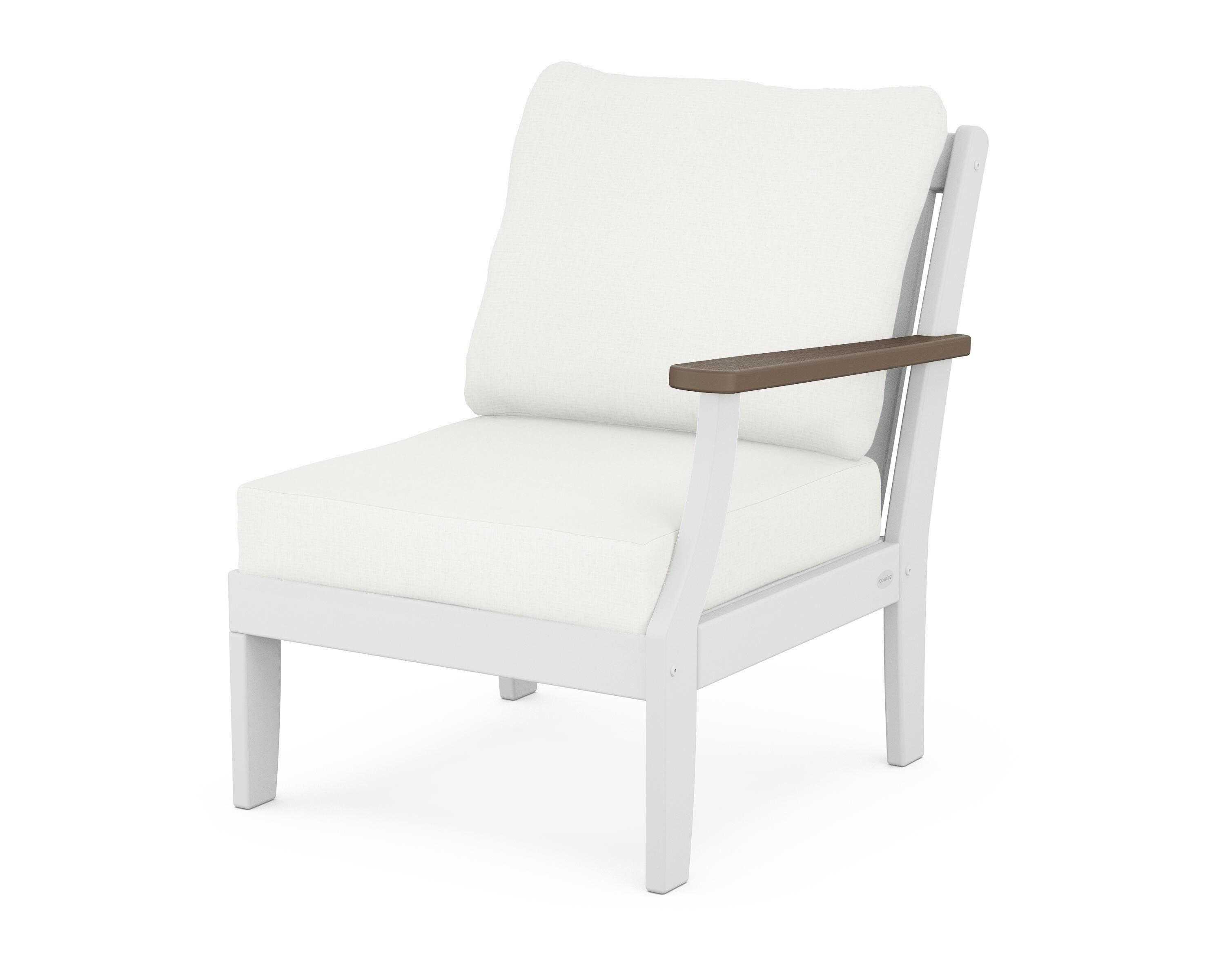 POLYWOOD® Braxton Modular Right Arm Chair in White / Kona / Natural Linen