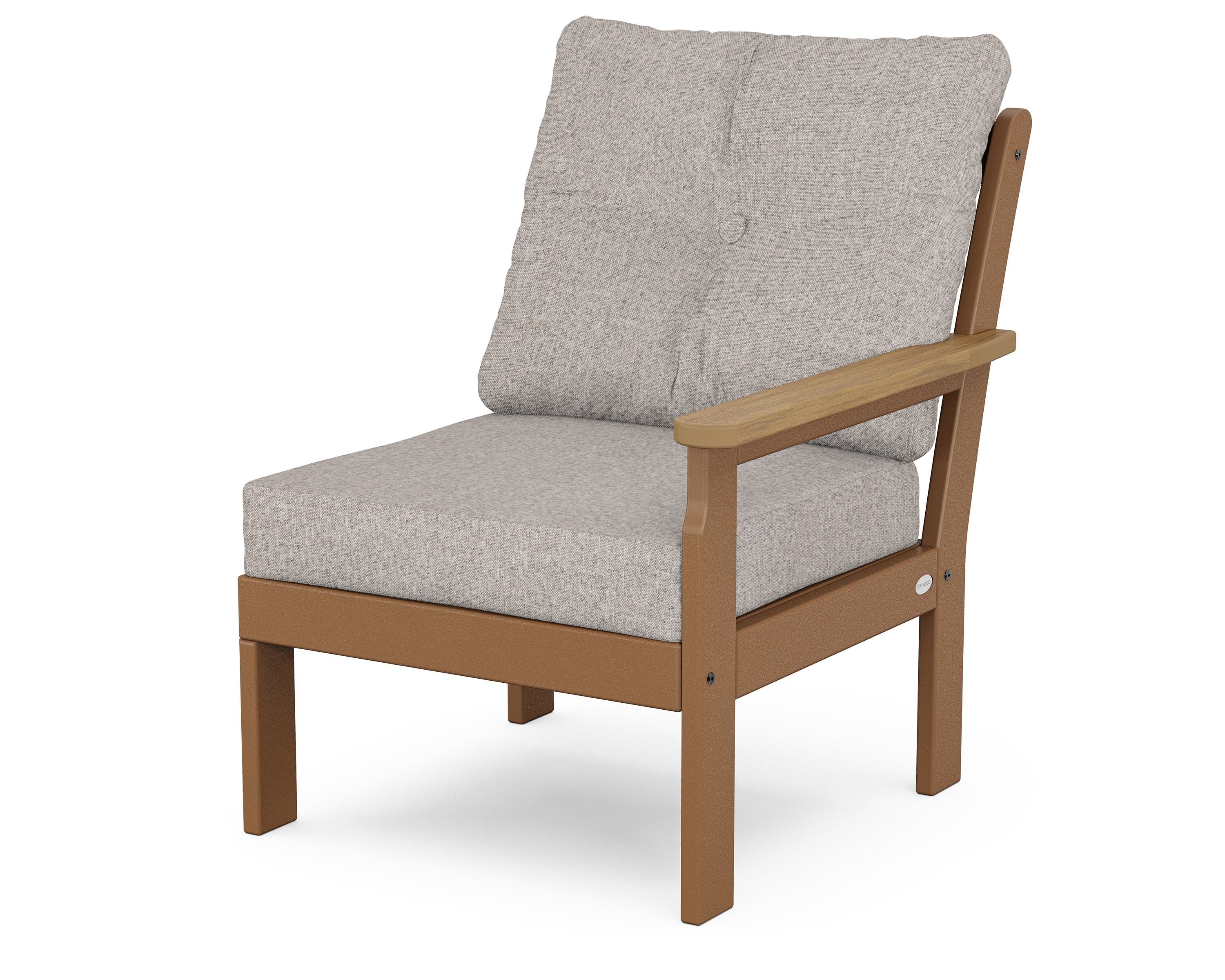 POLYWOOD® Vineyard Modular Right Arm Chair in Teak / Natural / Weathered Tweed