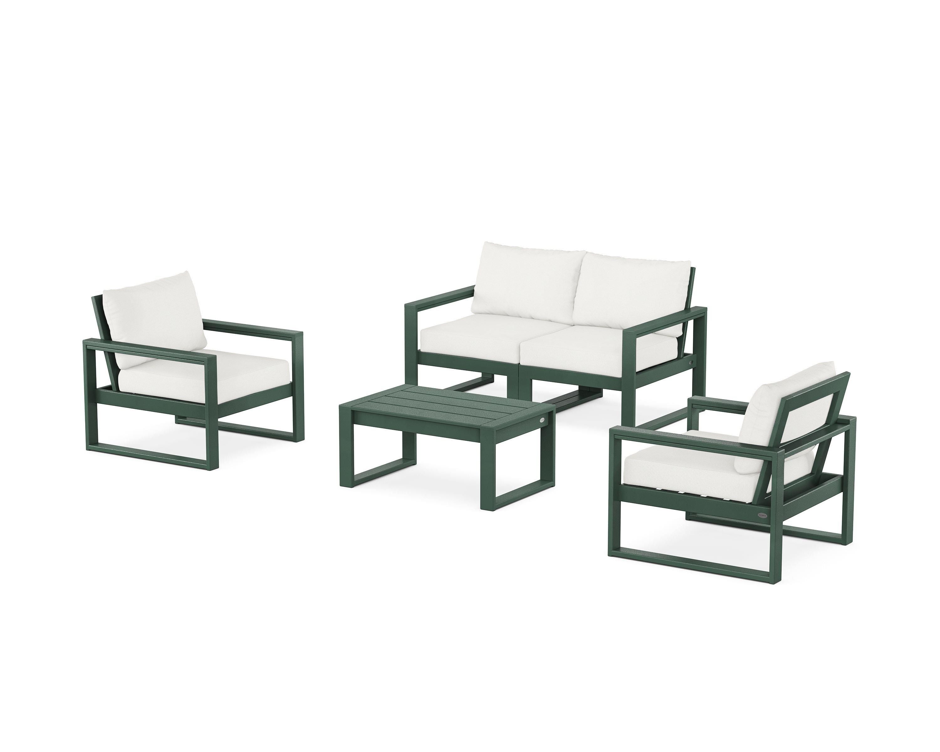 POLYWOOD® EDGE Sectional 4-Piece Deep Seating Set with Loveseat in Green / Natural Linen