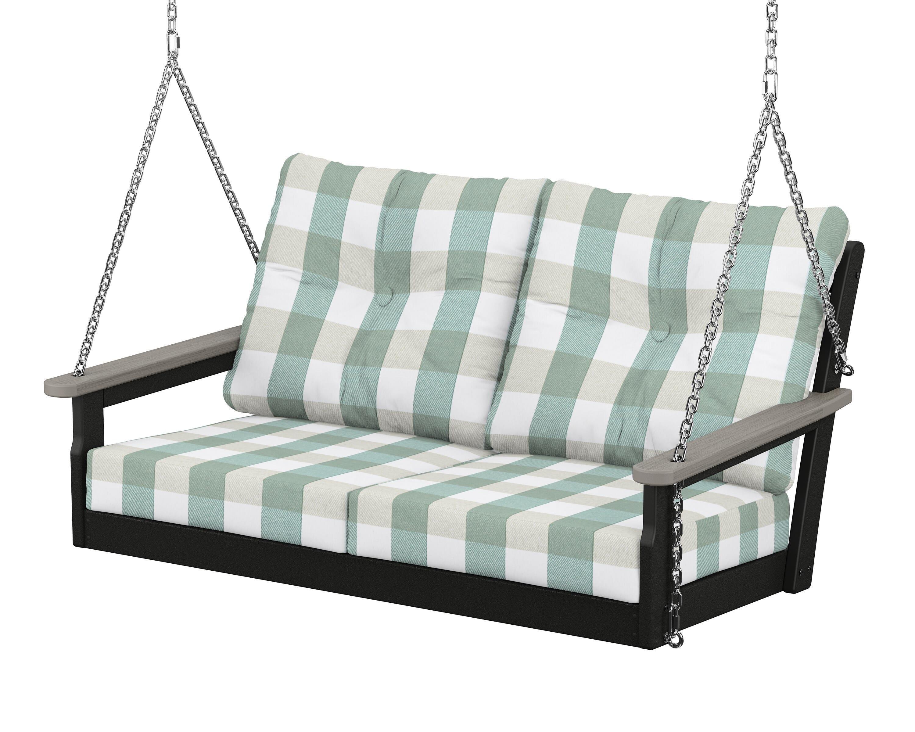 POLYWOOD® Vineyard Deep Seating Swing in Black / Driftwood / Buffalo Plaid Glacier Spa