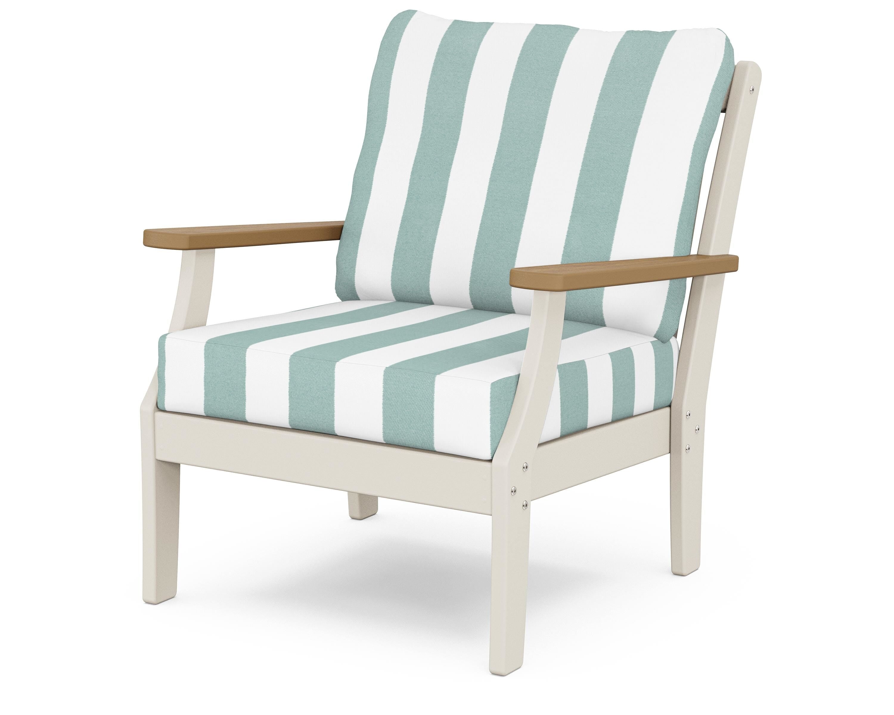 POLYWOOD® Braxton Deep Seating Chair in Sand / Natural / Cabana Stripe Glacier Spa