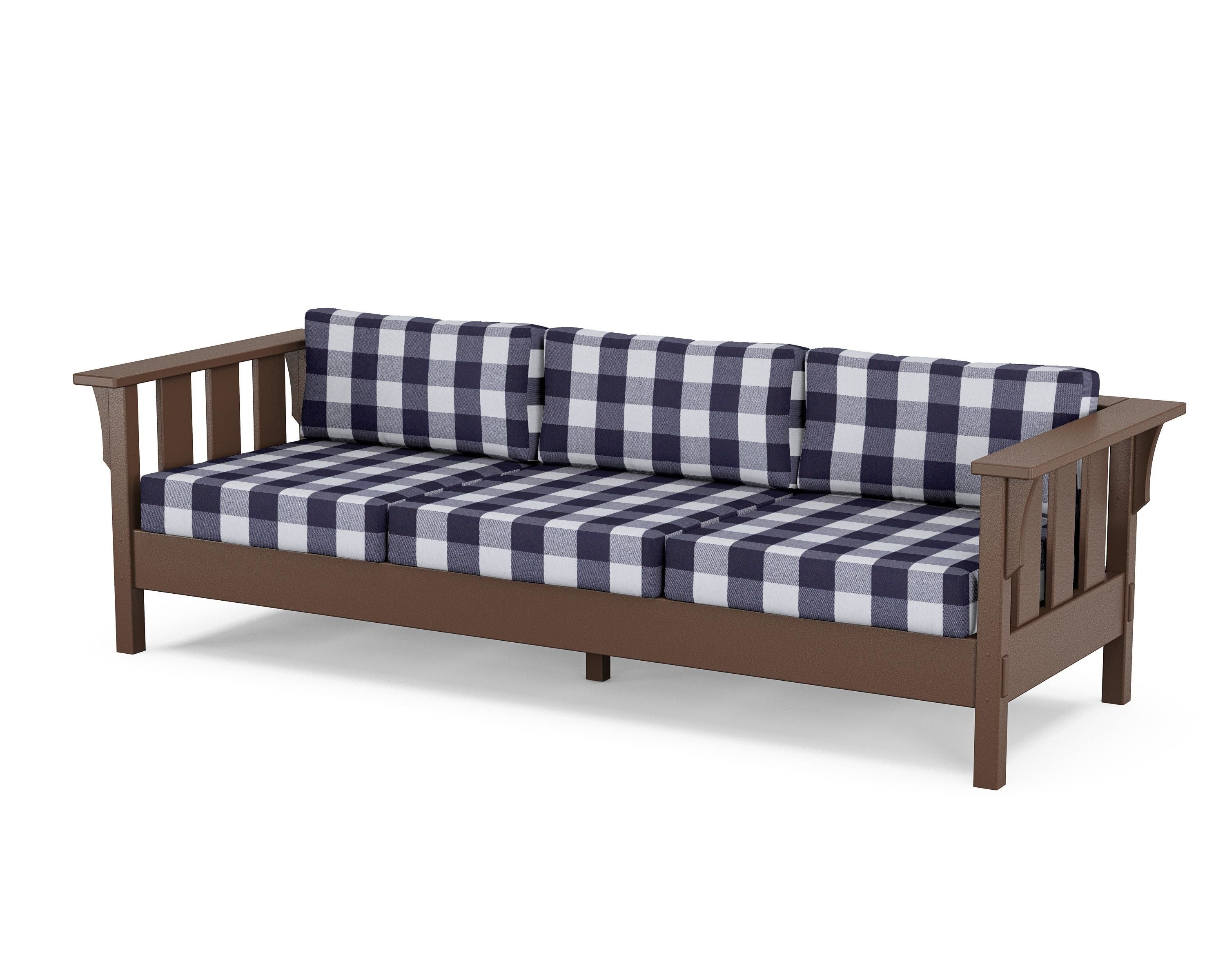 Martha Stewart by POLYWOOD® Acadia Deep Seating Sofa in Mahogany / Buffalo Plaid Navy