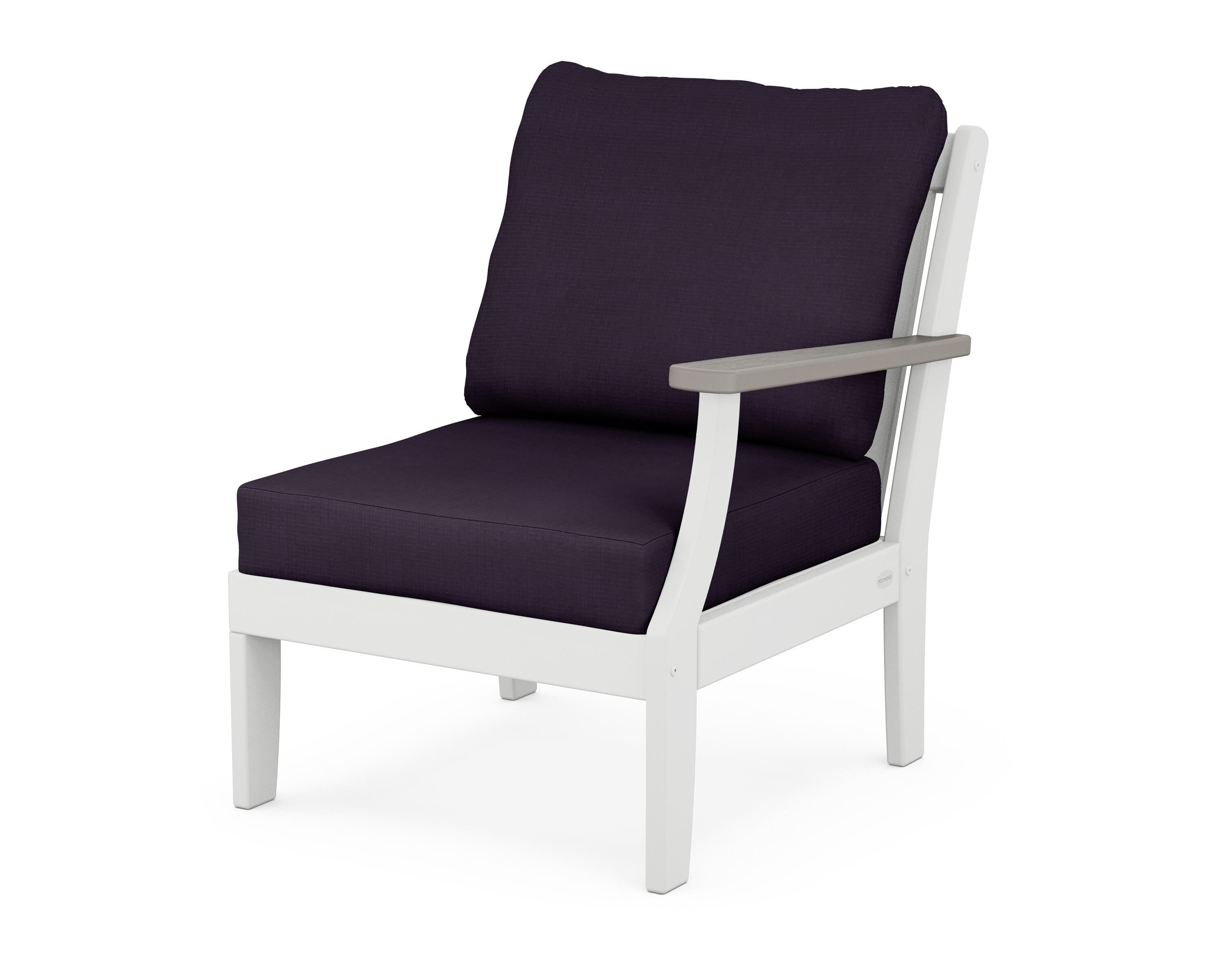 POLYWOOD® Braxton Modular Right Arm Chair in White / Driftwood / Navy Linen