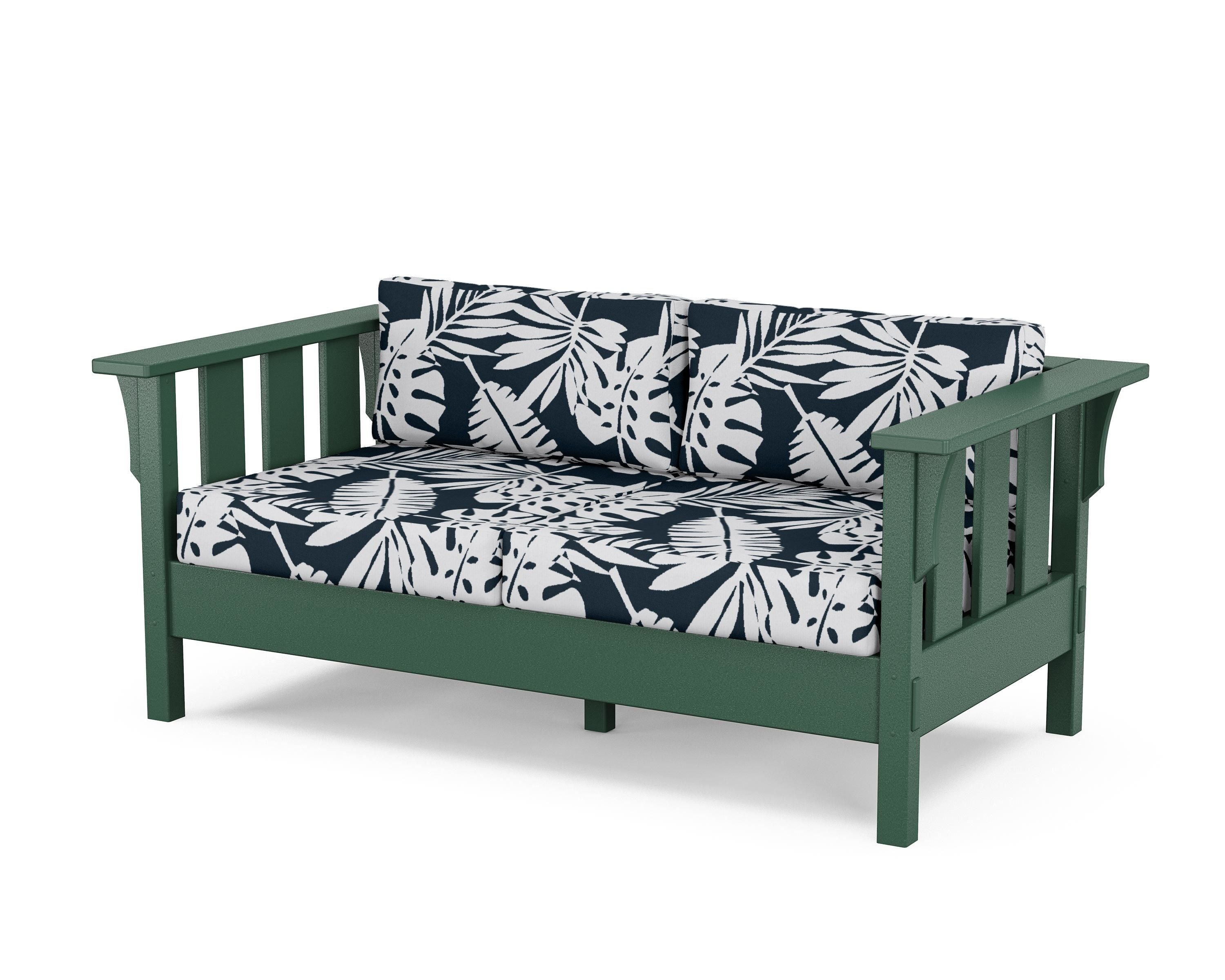 Martha Stewart by POLYWOOD® Acadia Deep Seating Loveseat in Green / Leaf Marine Indigo