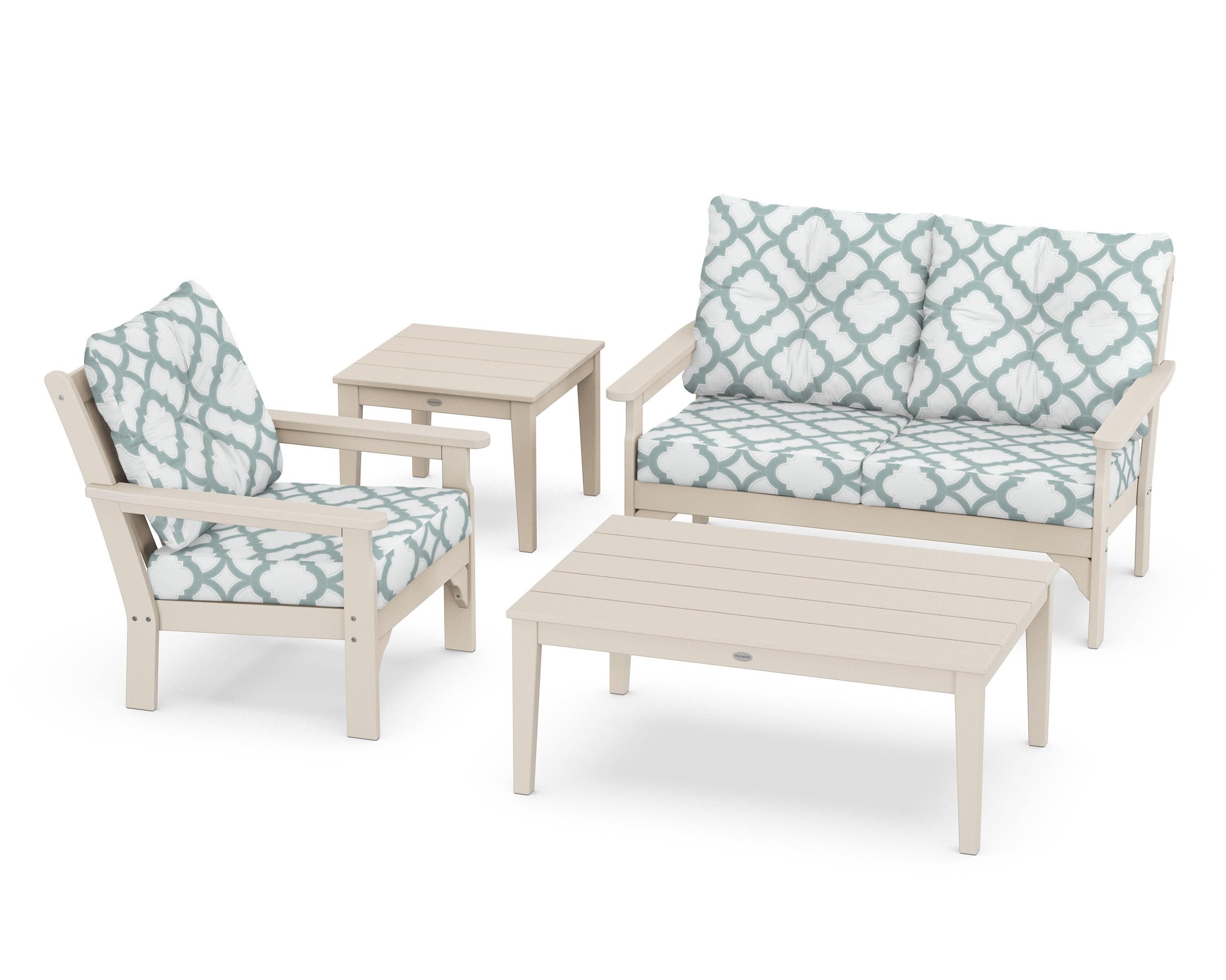 POLYWOOD® Vineyard 4-Piece Deep Seating Set in Sand / Trellis Glacier Spa