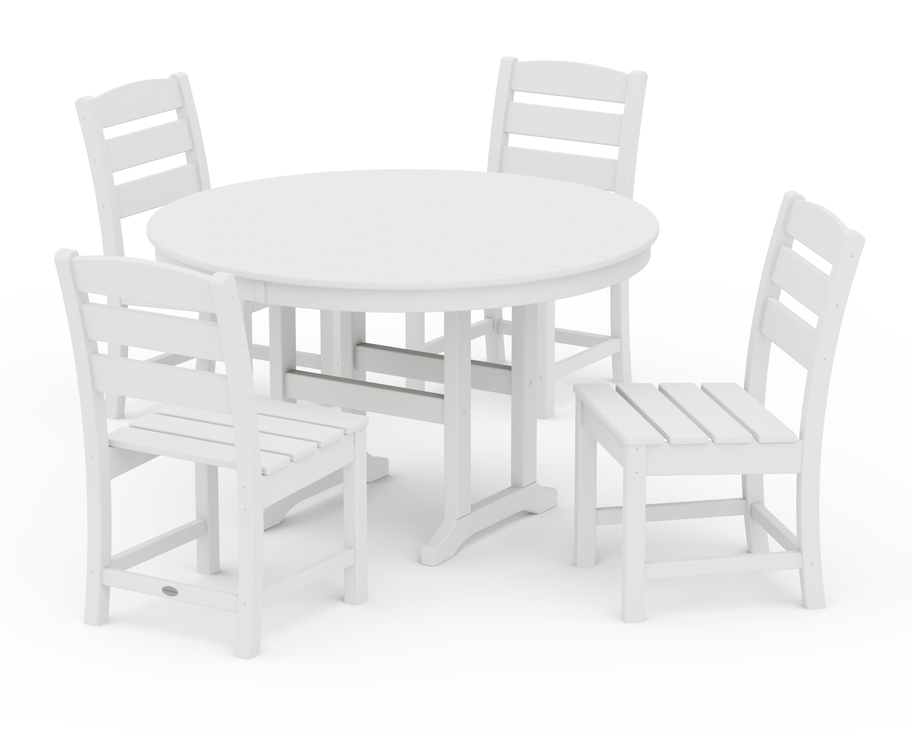 POLYWOOD® Lakeside 5-Piece Round Farmhouse Side Chair Dining Set in White