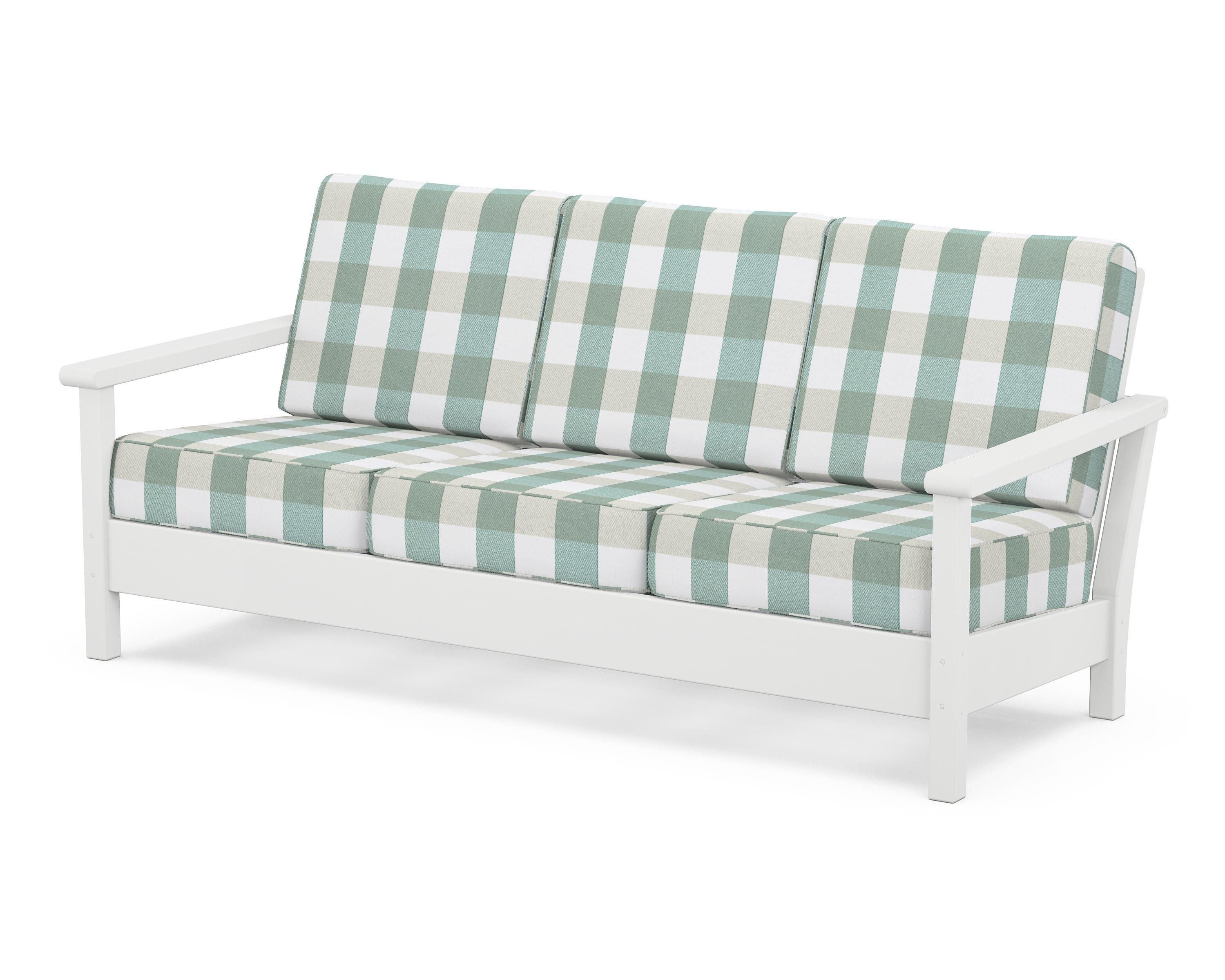 POLYWOOD® Harbour Deep Seating Sofa in White / Buffalo Plaid Glacier Spa