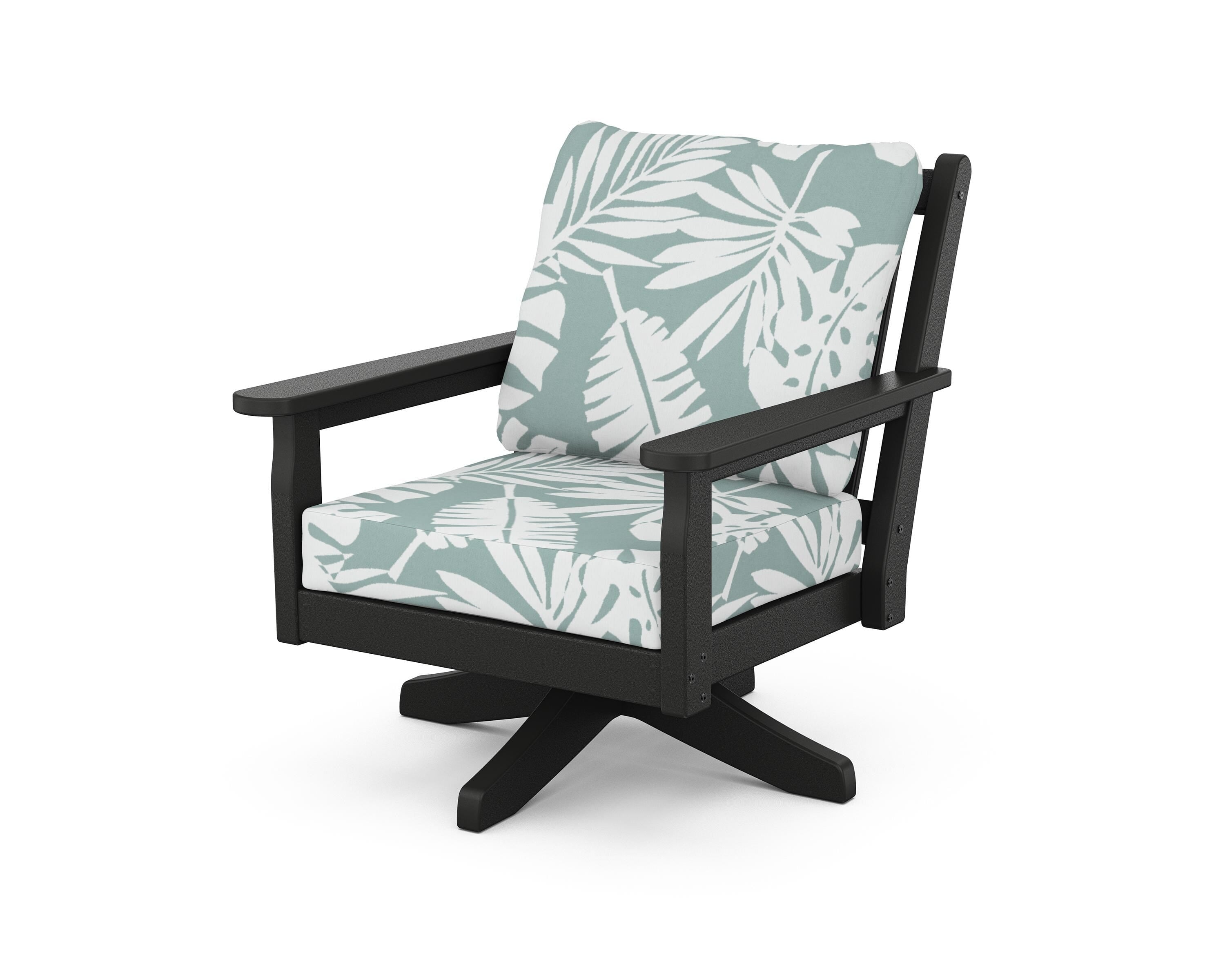 POLYWOOD® Chippendale Deep Seating Swivel Chair in Black / Leaf Glacier Spa