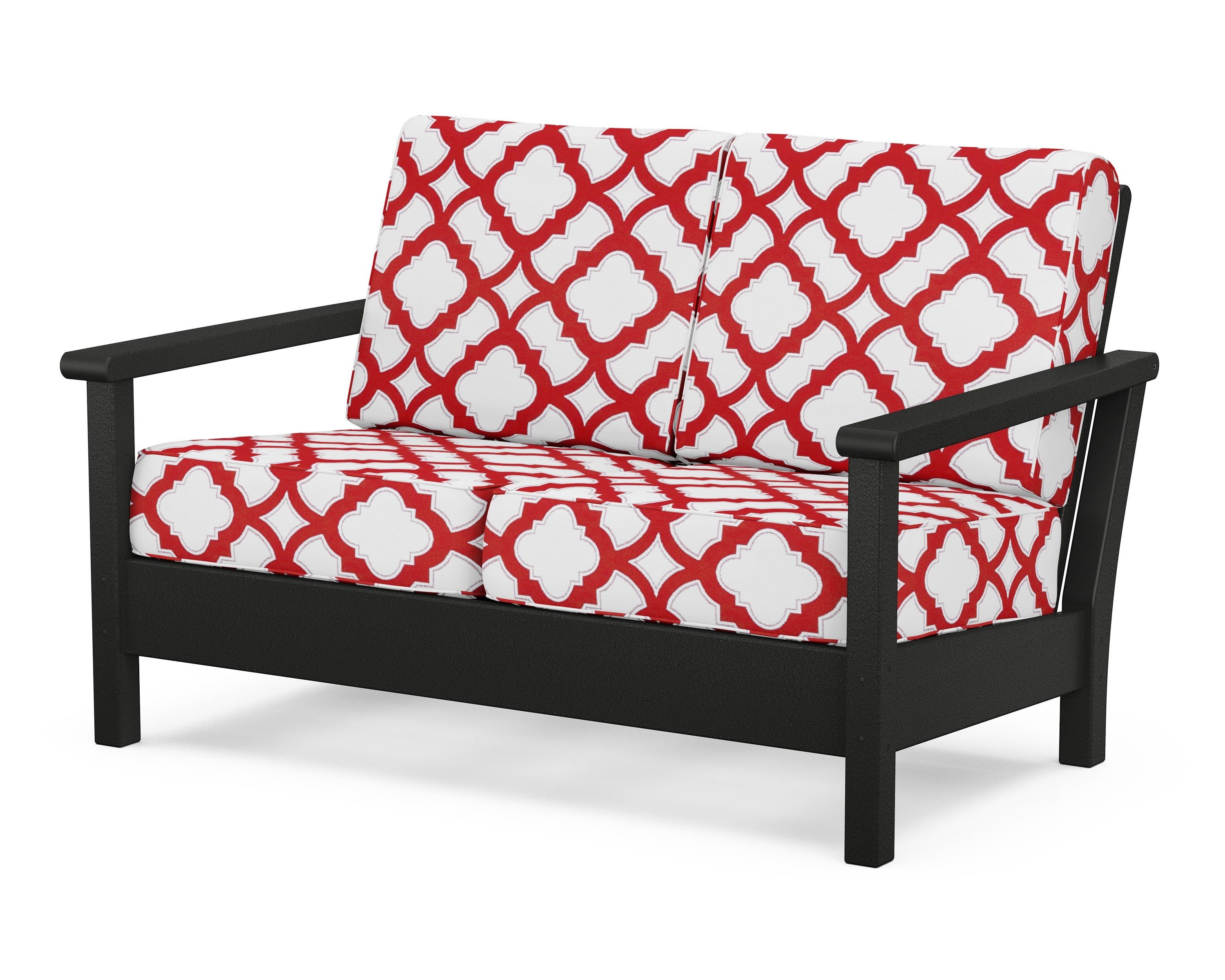 POLYWOOD® Harbour Deep Seating Loveseat in Black / Trellis Crimson