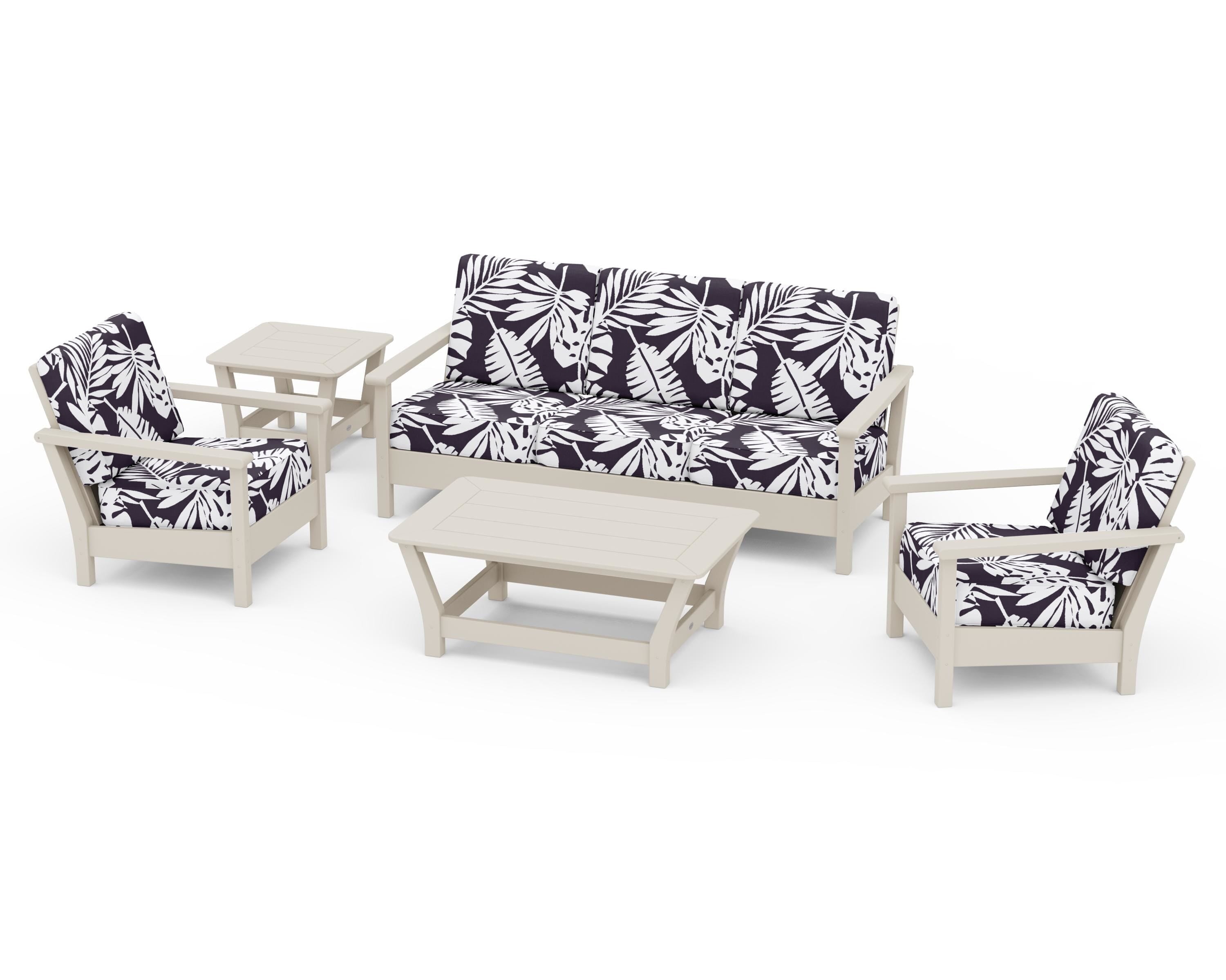POLYWOOD® Harbour 5-Piece Deep Seating Set in Sand / Leaf Navy
