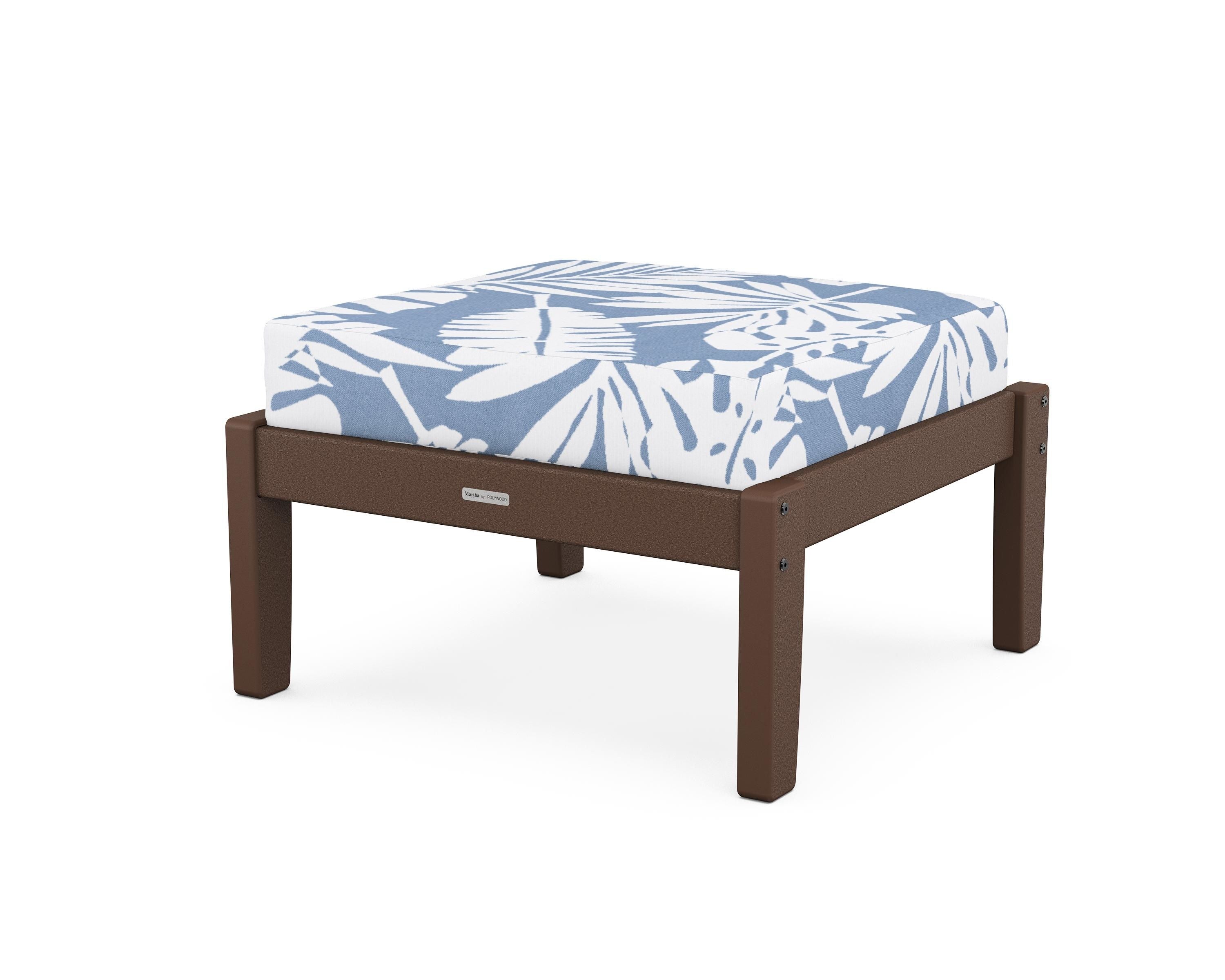 Martha Stewart by POLYWOOD® Chinoiserie Deep Seating Ottoman in Mahogany / Leaf Sky Blue