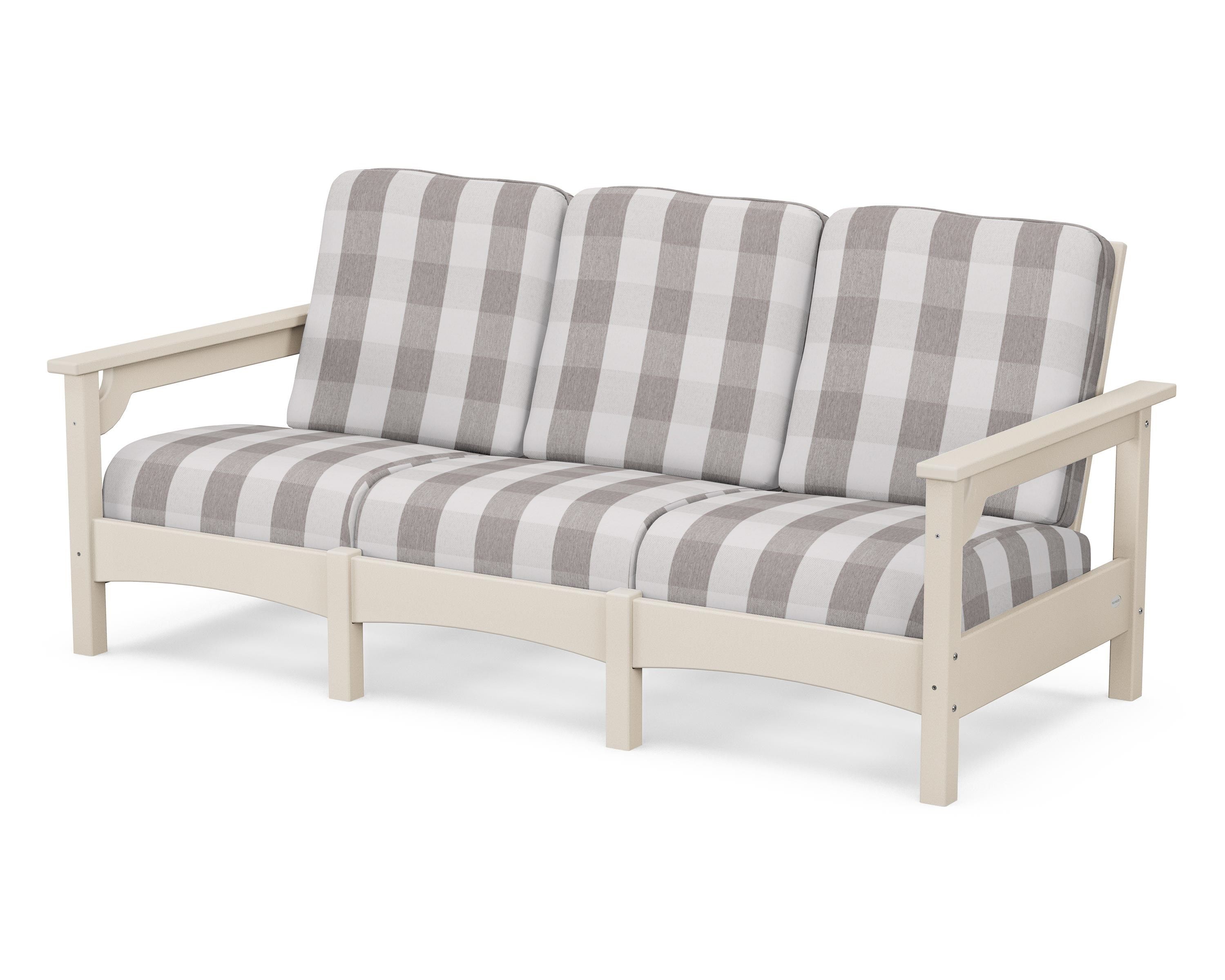 POLYWOOD® Club Sofa in Sand / Buffalo Plaid Grey Mist