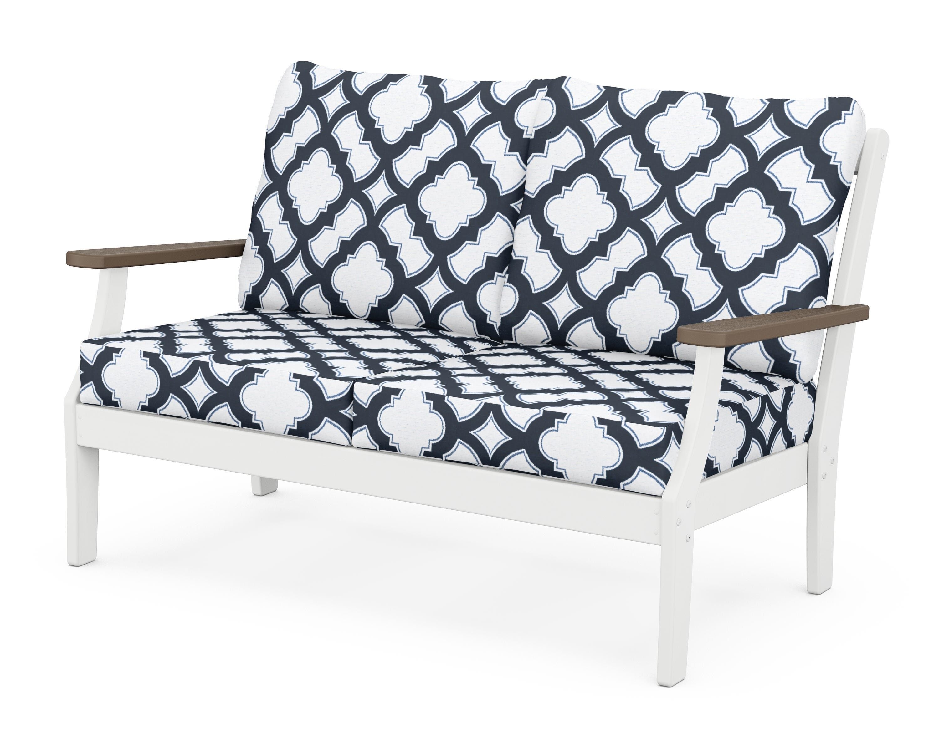 POLYWOOD® Braxton Deep Seating Loveseat in White / Kona / Trellis Marine Indigo