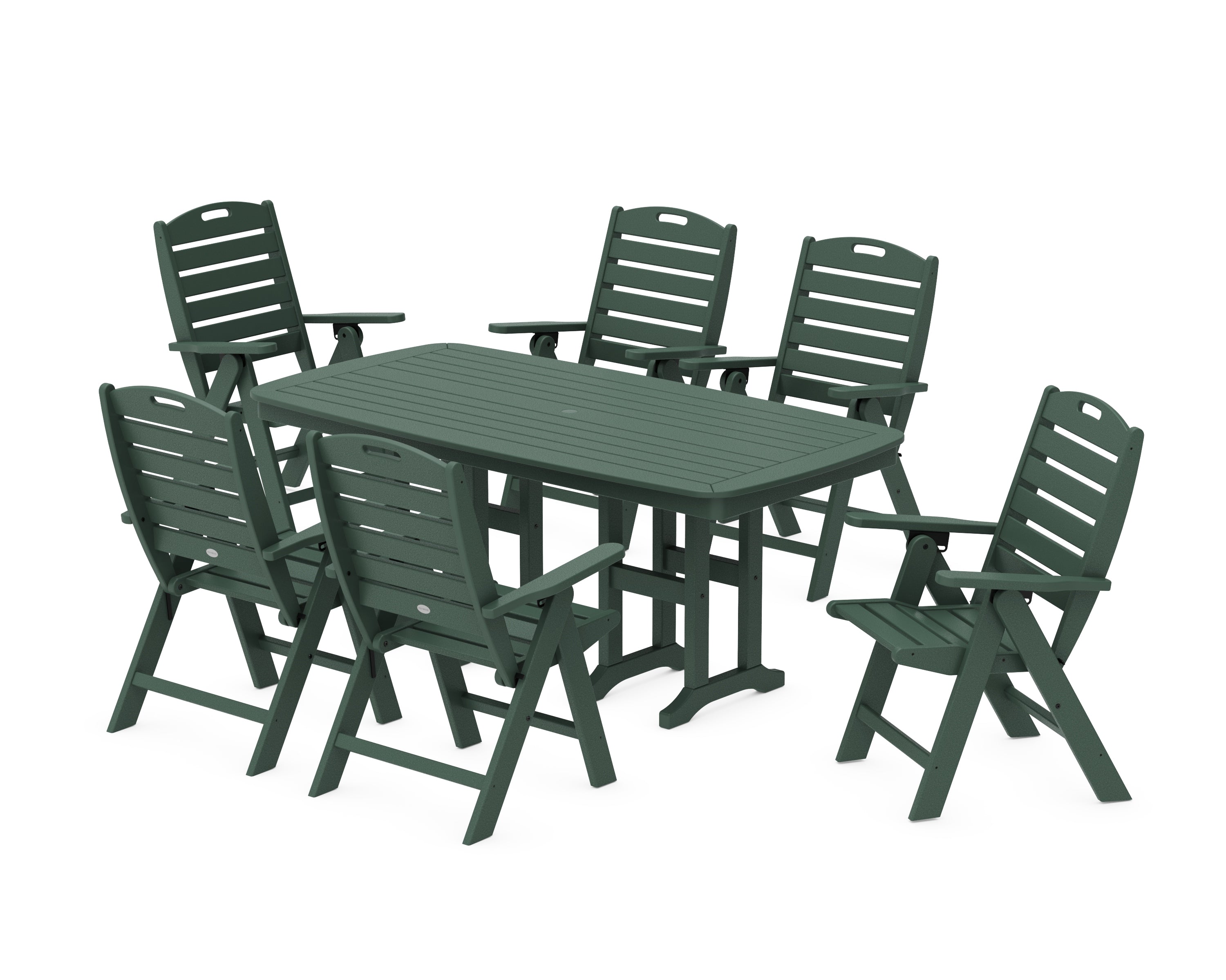 POLYWOOD® Nautical Folding Highback Chair 7-Piece Dining Set in Green
