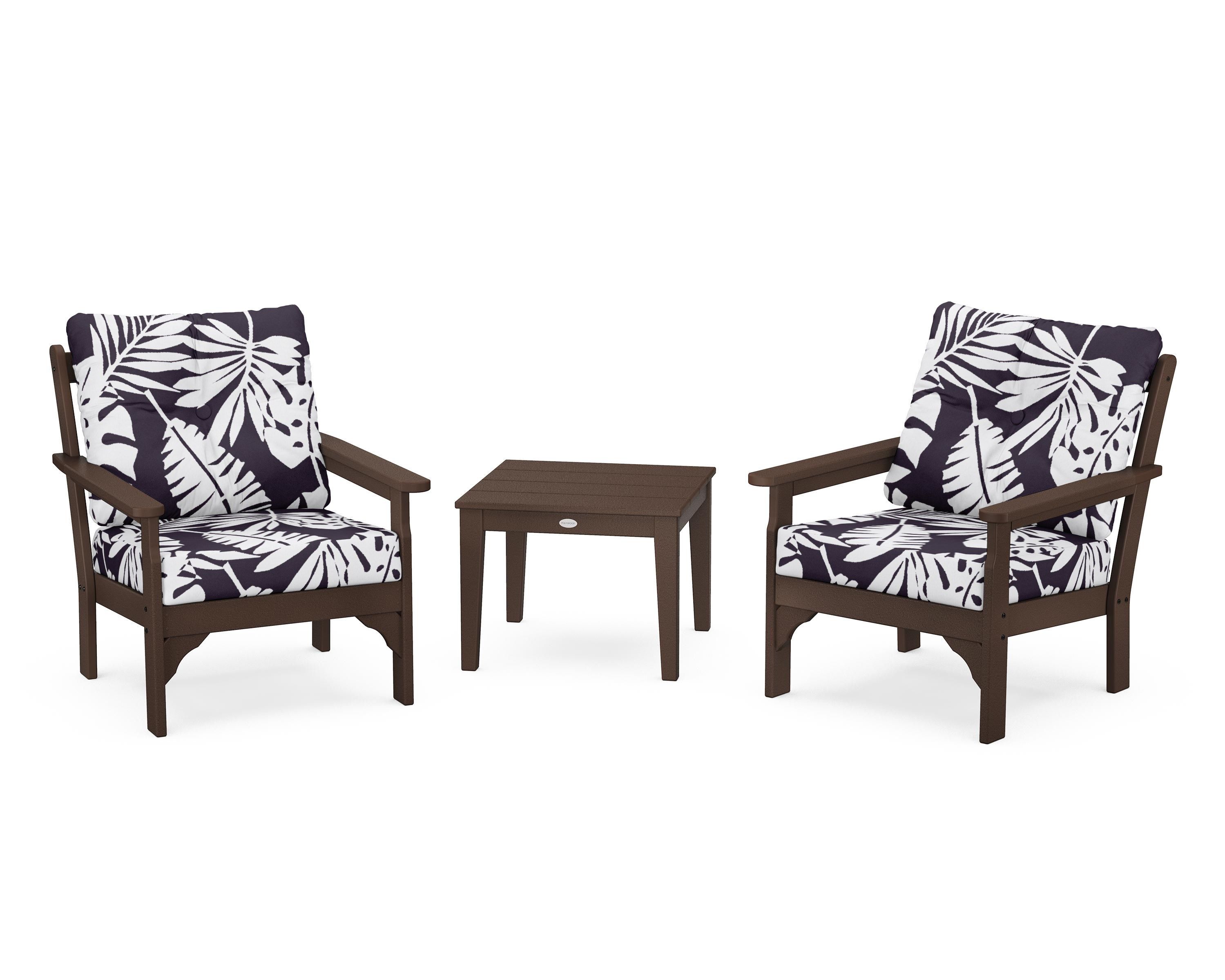 POLYWOOD® Vineyard 3-Piece Deep Seating Set in Mahogany / Leaf Navy