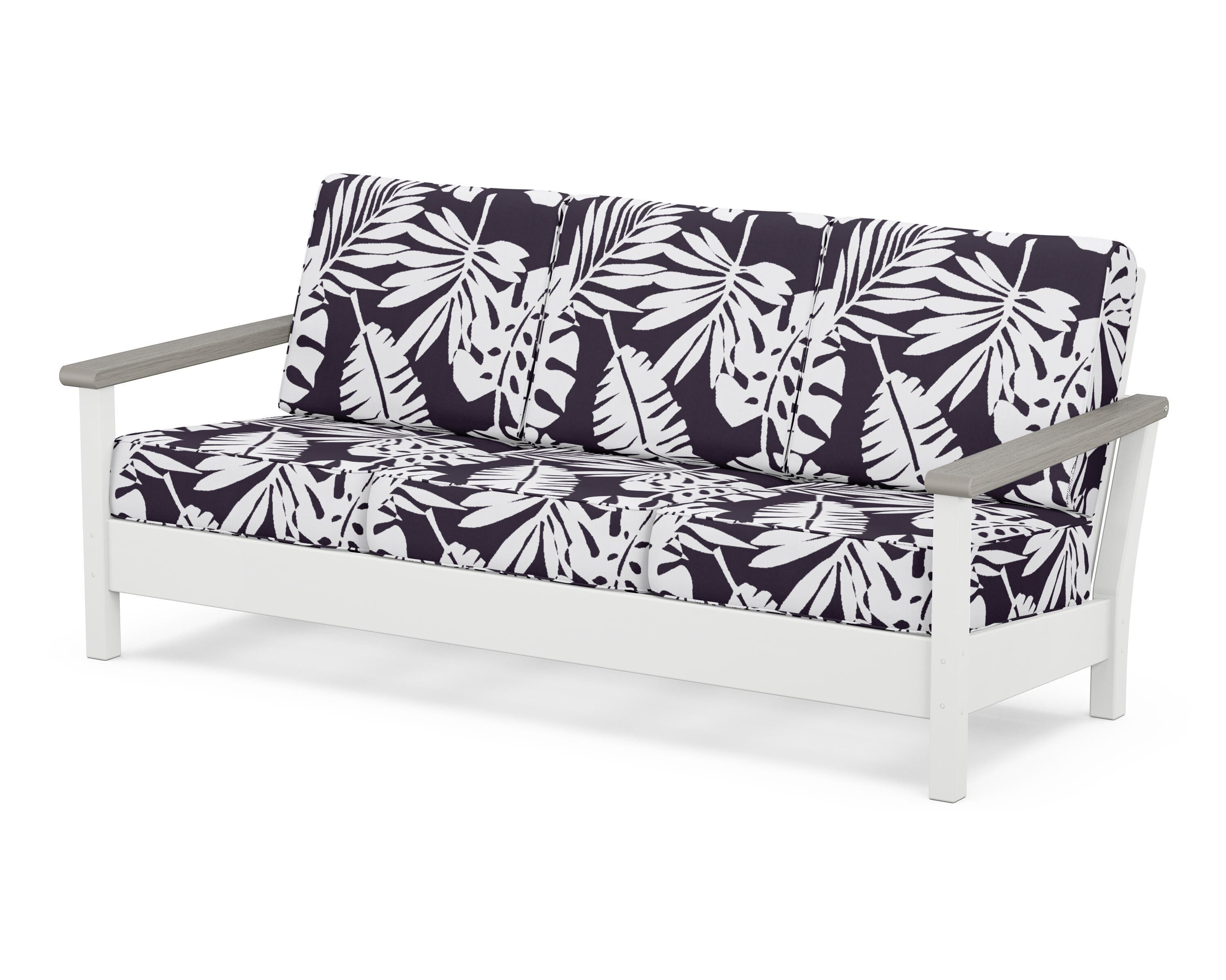 POLYWOOD® Harbour Deep Seating Sofa in White / Driftwood / Leaf Navy