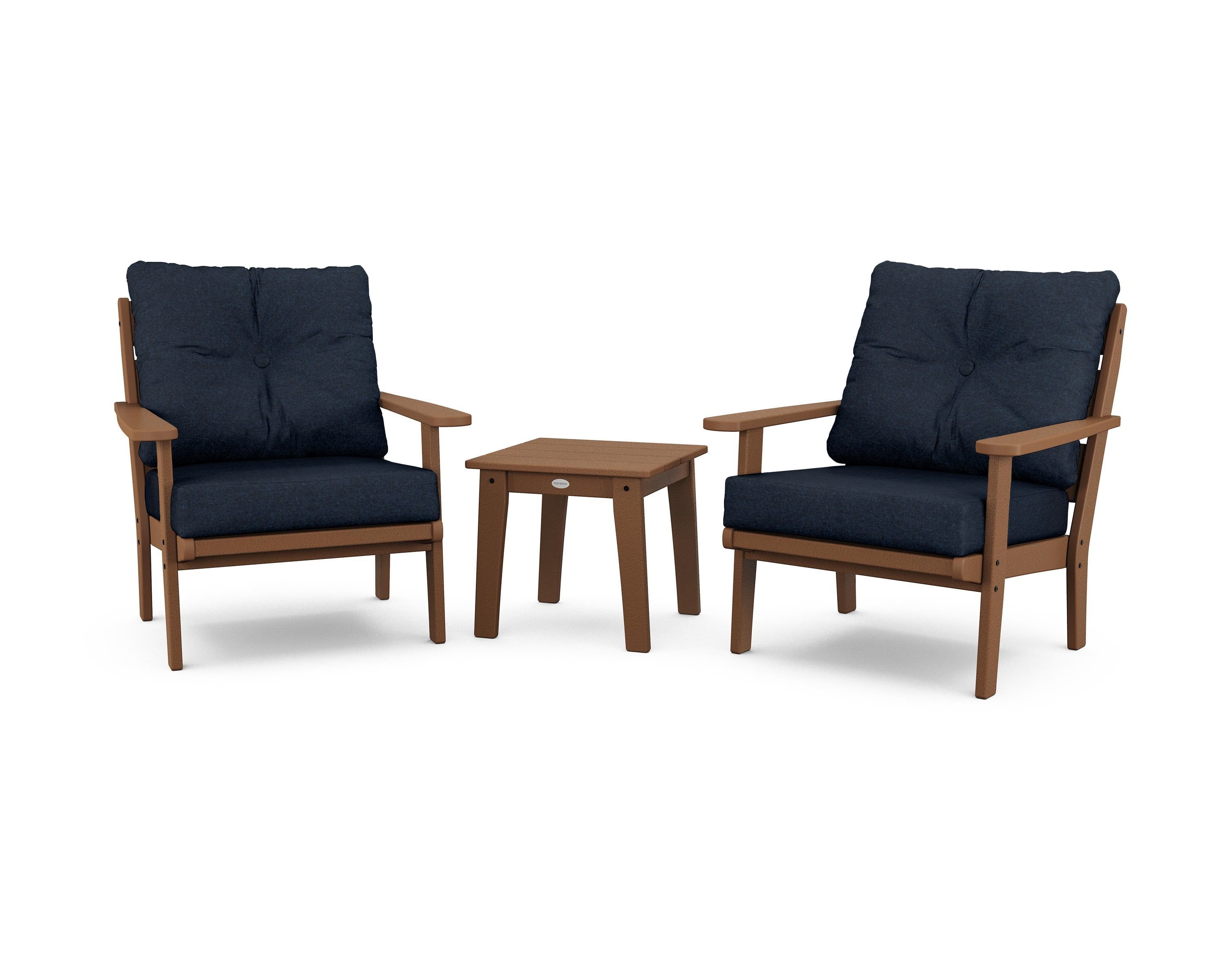 POLYWOOD® Lakeside 3-Piece Deep Seating Chair Set in Teak / Marine Indigo