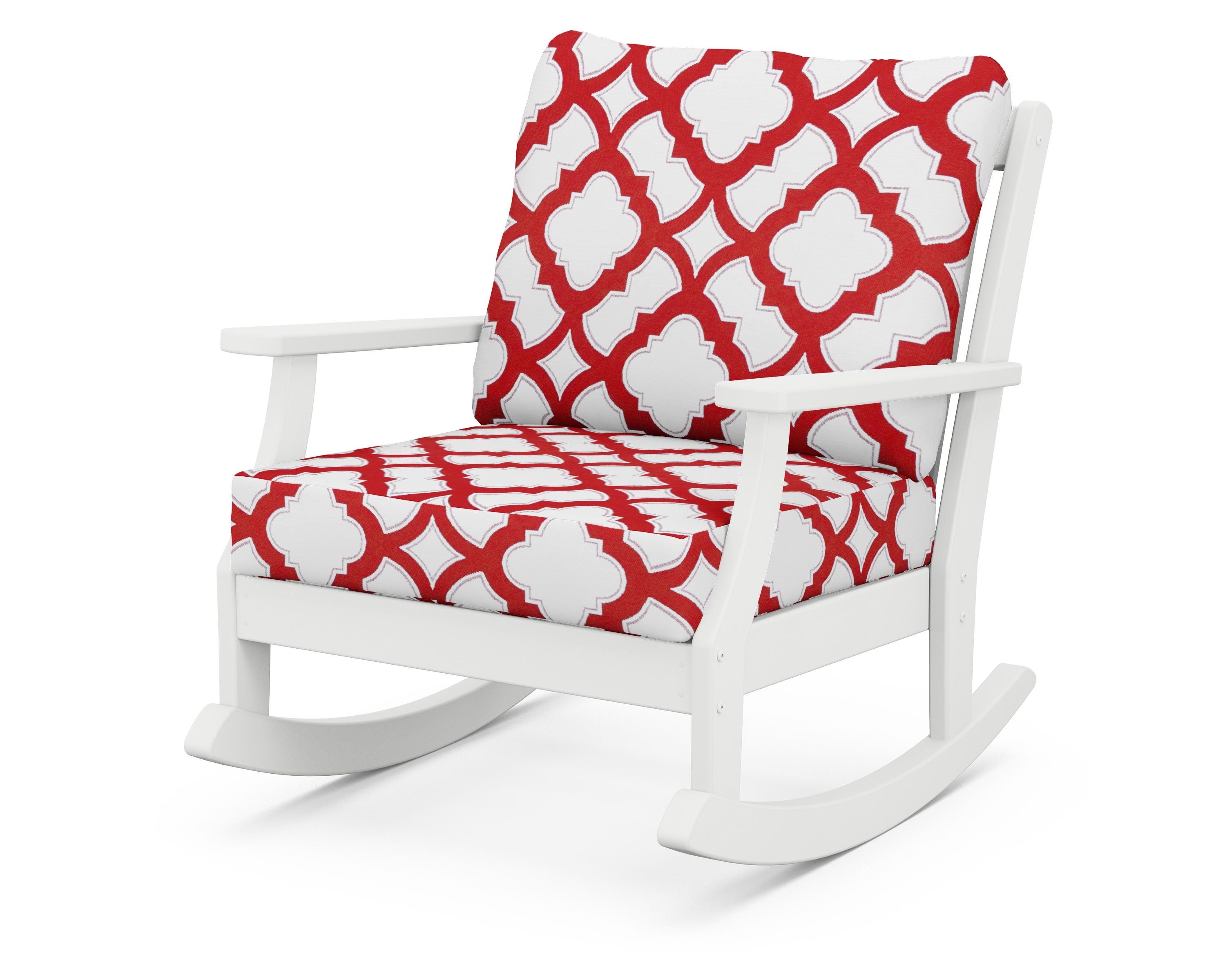 POLYWOOD® Braxton Deep Seating Rocking Chair in White / Trellis Crimson