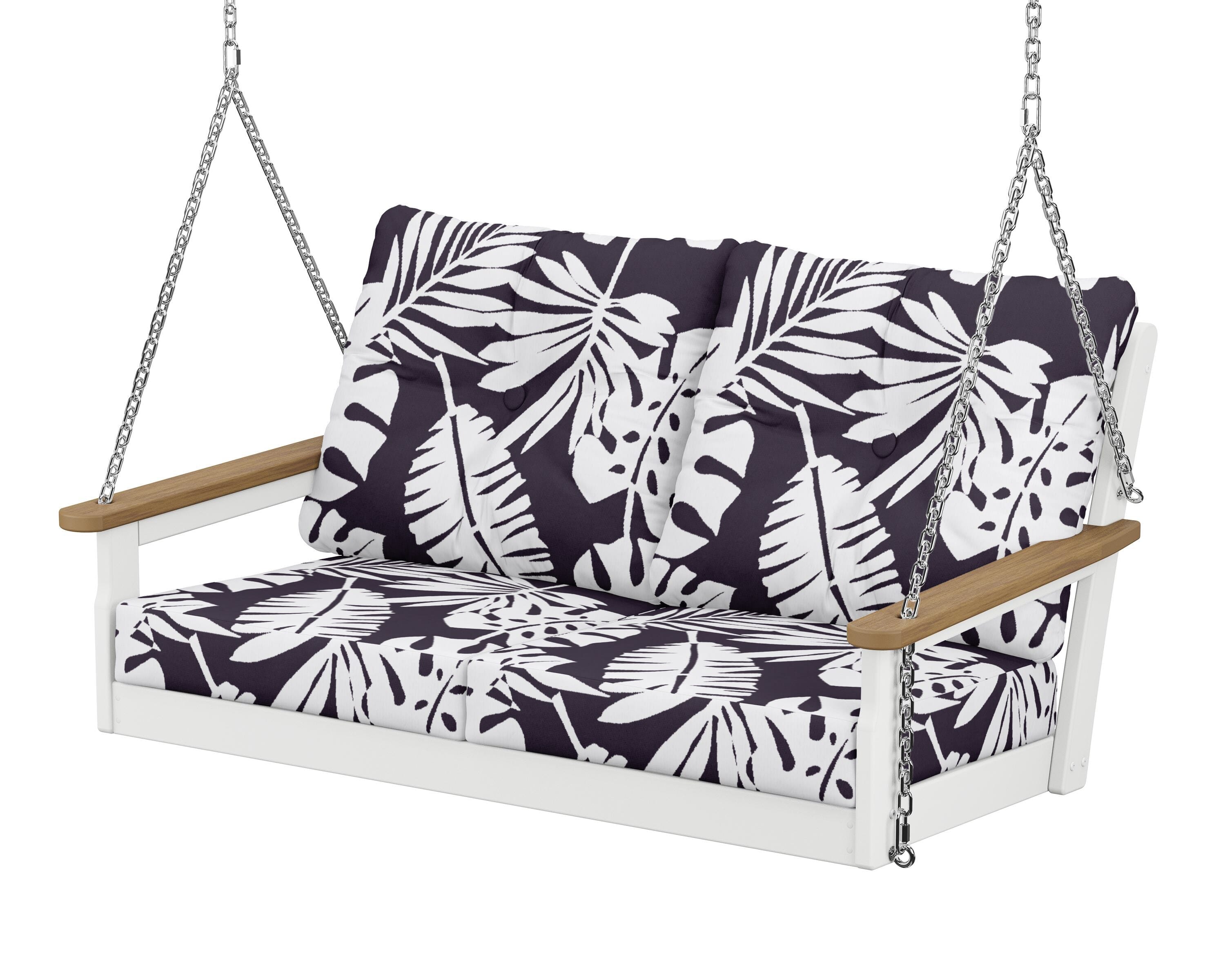 POLYWOOD® Vineyard Deep Seating Swing in White / Natural / Leaf Navy