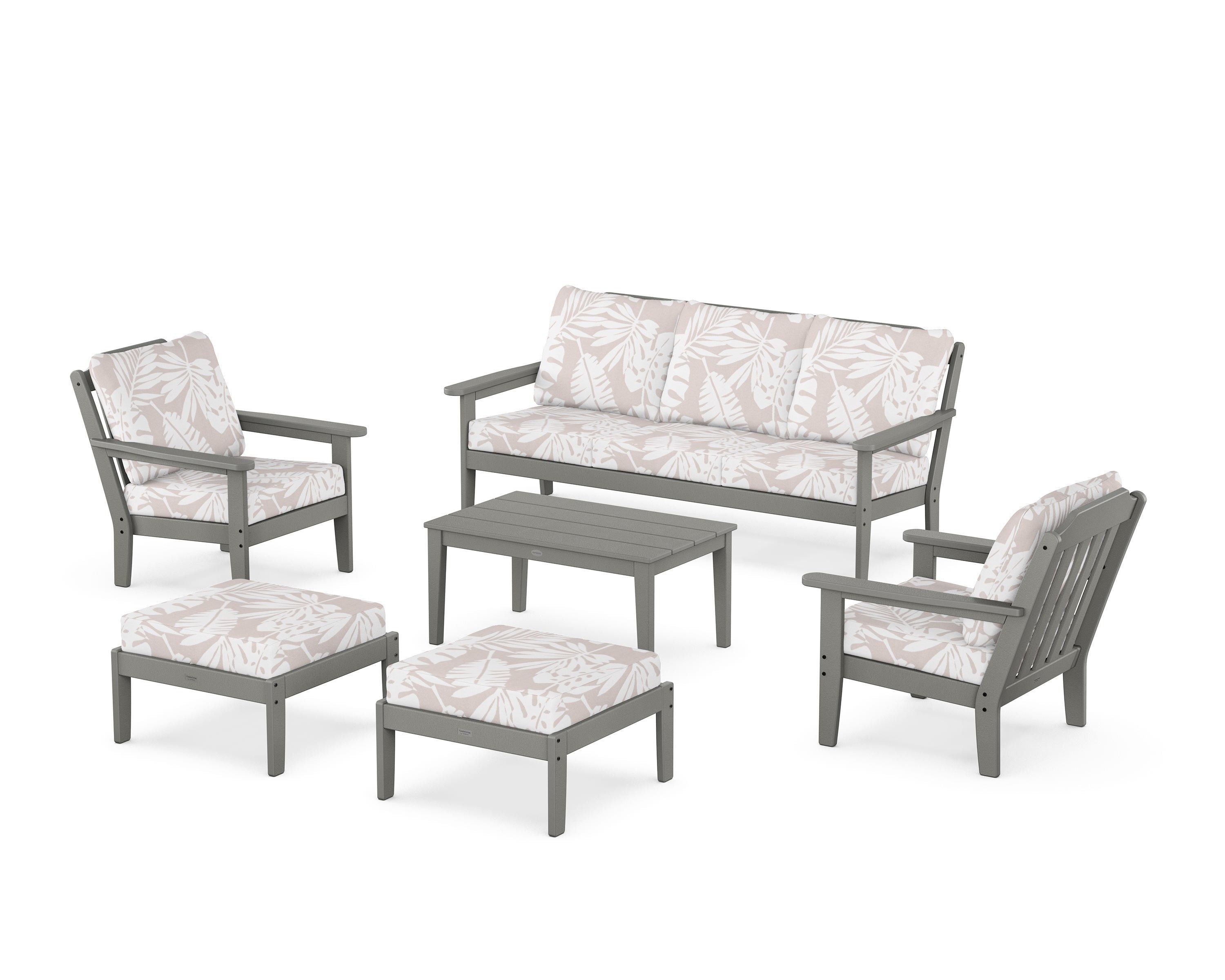 Country Living Cottage 6-Piece Lounge Sofa Set in Slate Grey / Leaf Dune Burlap