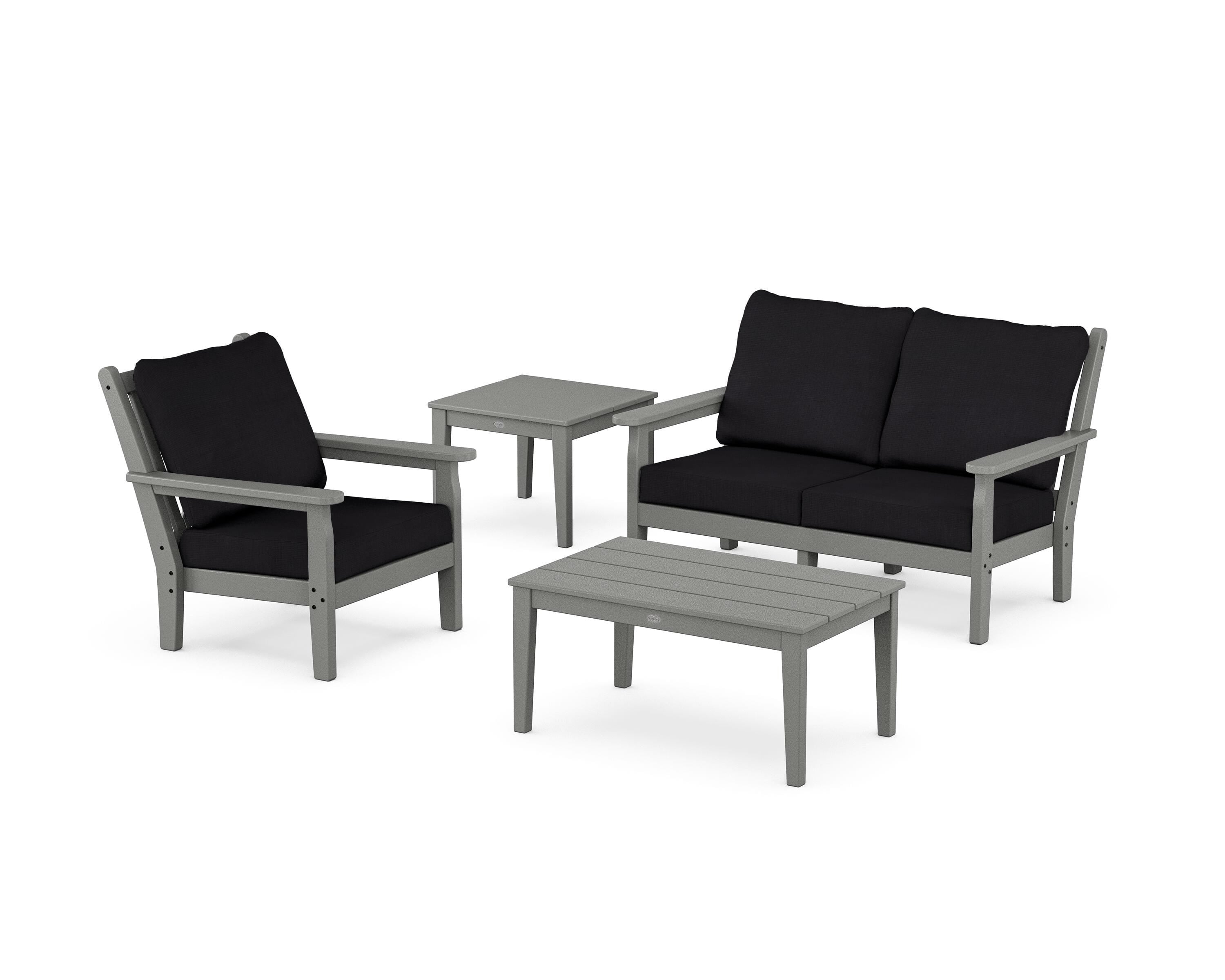 POLYWOOD® Chippendale 4-Piece Deep Seating Set in Slate Grey / Midnight Linen