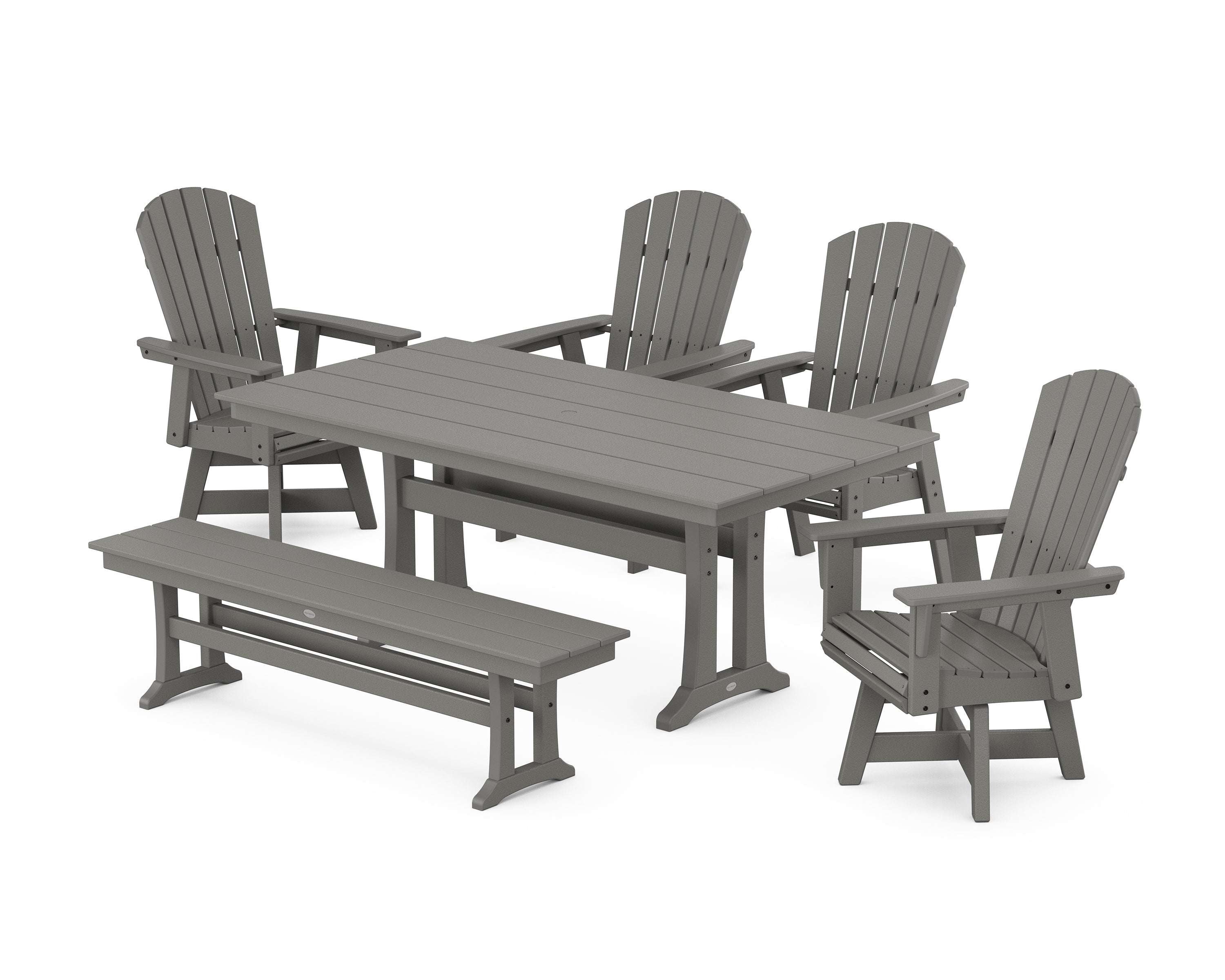 POLYWOOD® Nautical Adirondack Swivel 6-Piece Farmhouse Dining Set With Trestle Legs in Slate Grey