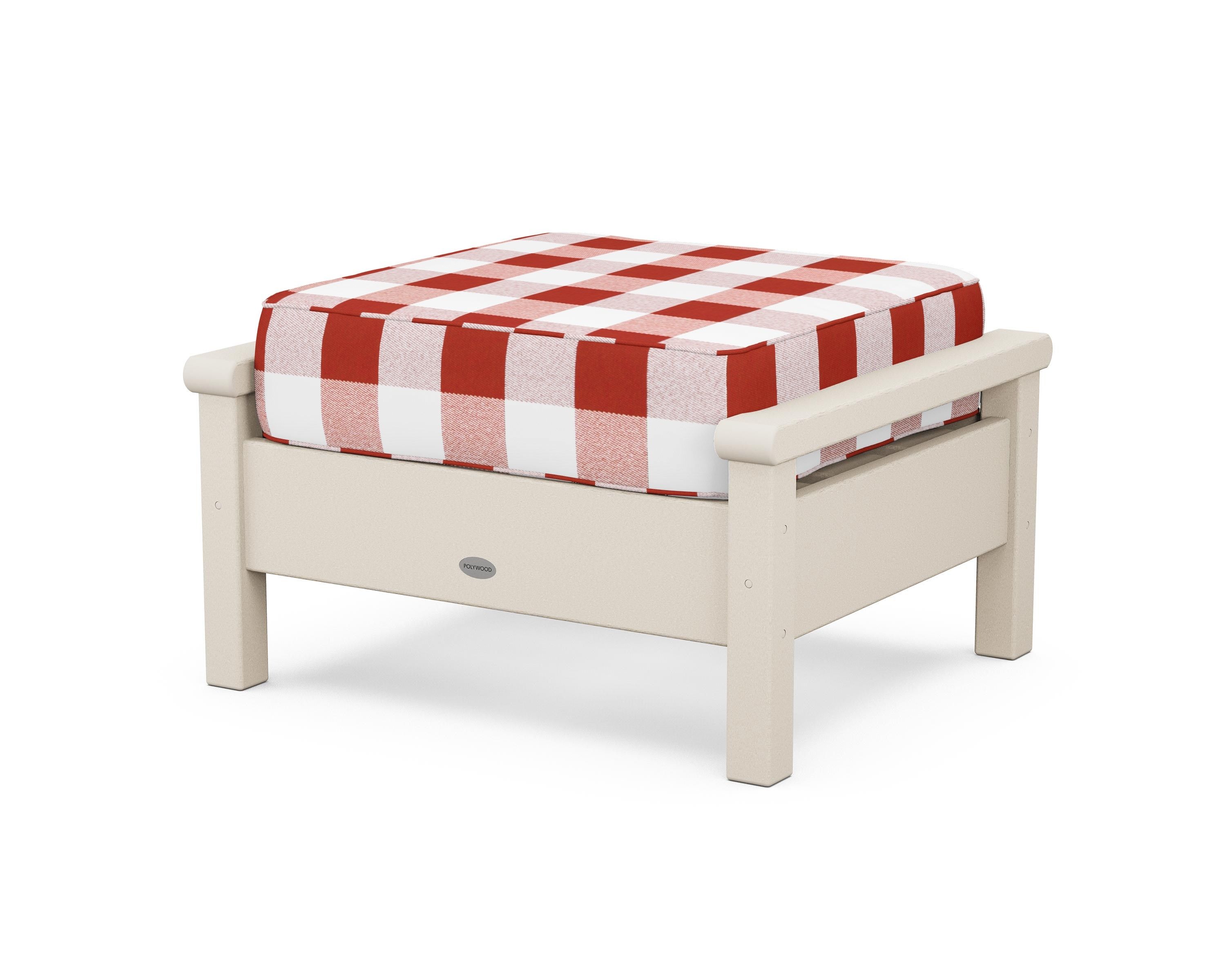 POLYWOOD® Harbour Deep Seating Ottoman in Sand / Buffalo Plaid Crimson