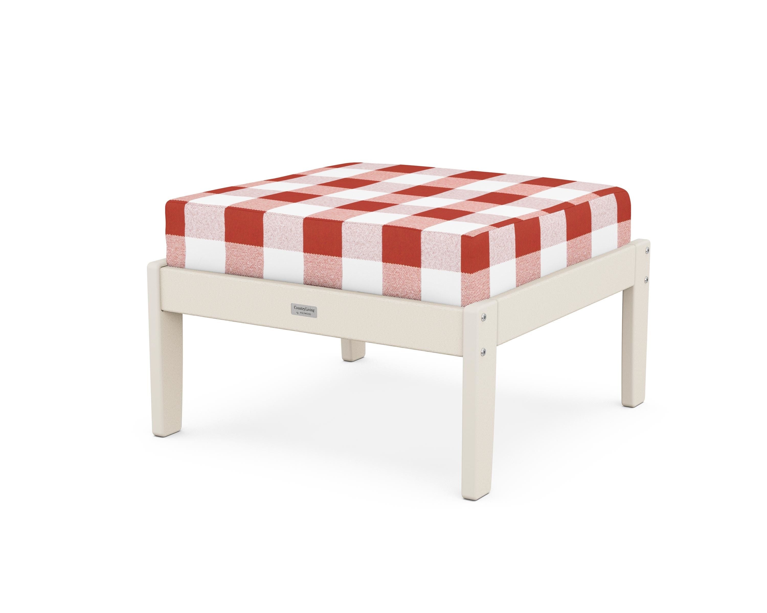 Country Living Cottage Deep Seating Ottoman in Sand / Buffalo Plaid Crimson