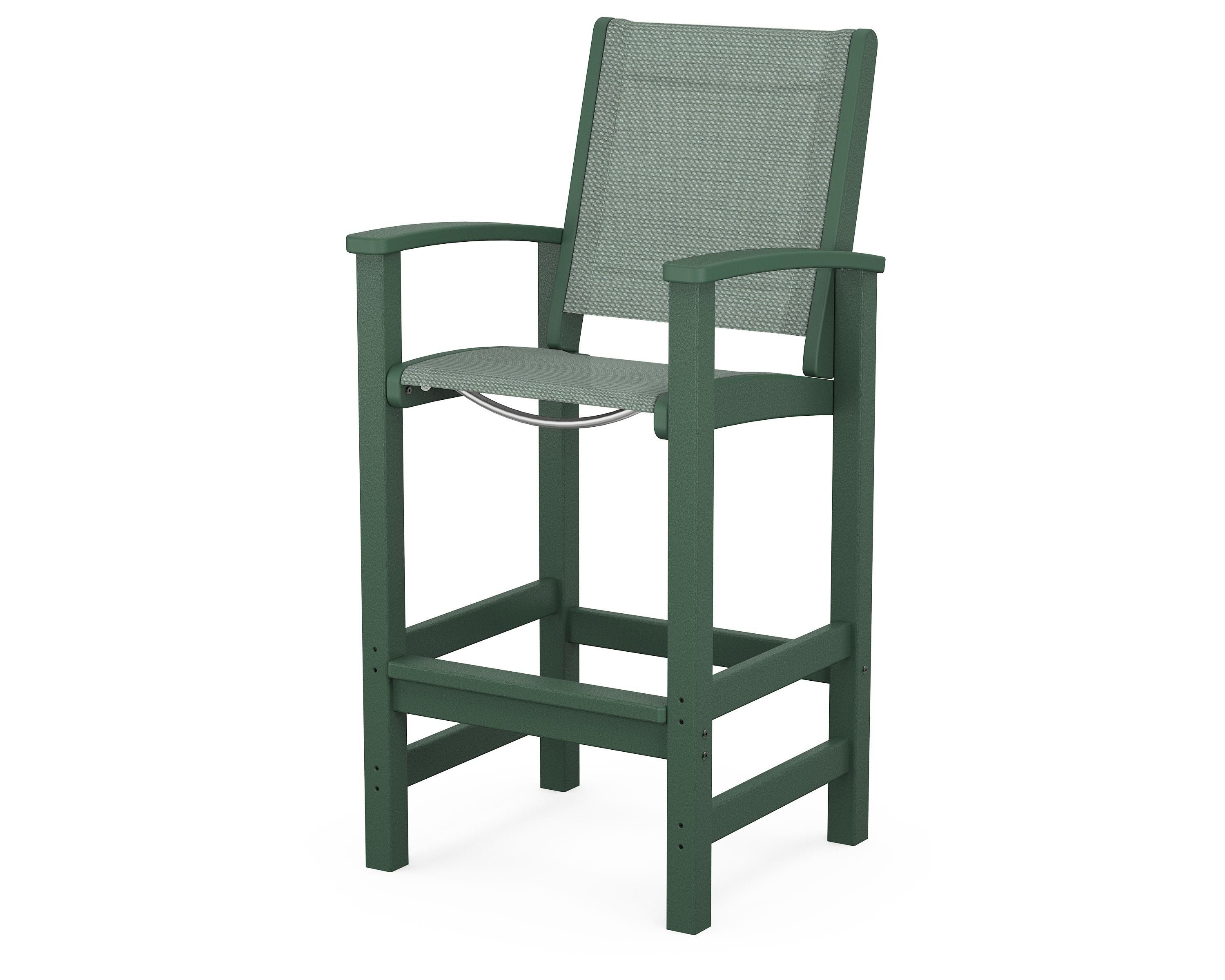 POLYWOOD® Coastal Bar Chair in Green / Dupioni Sea Mist Sling
