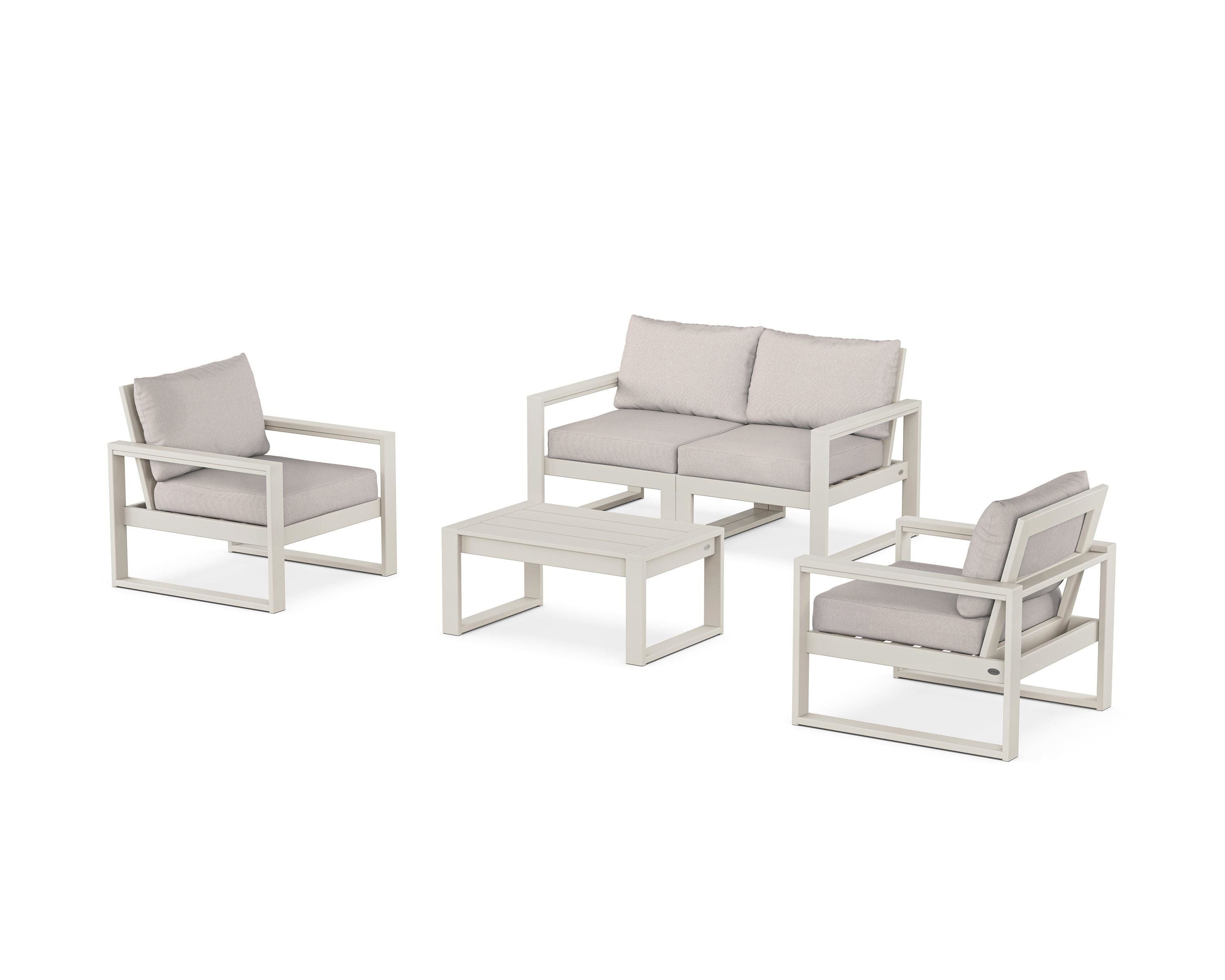 POLYWOOD® EDGE Sectional 4-Piece Deep Seating Set with Loveseat in Sand / Dune Burlap