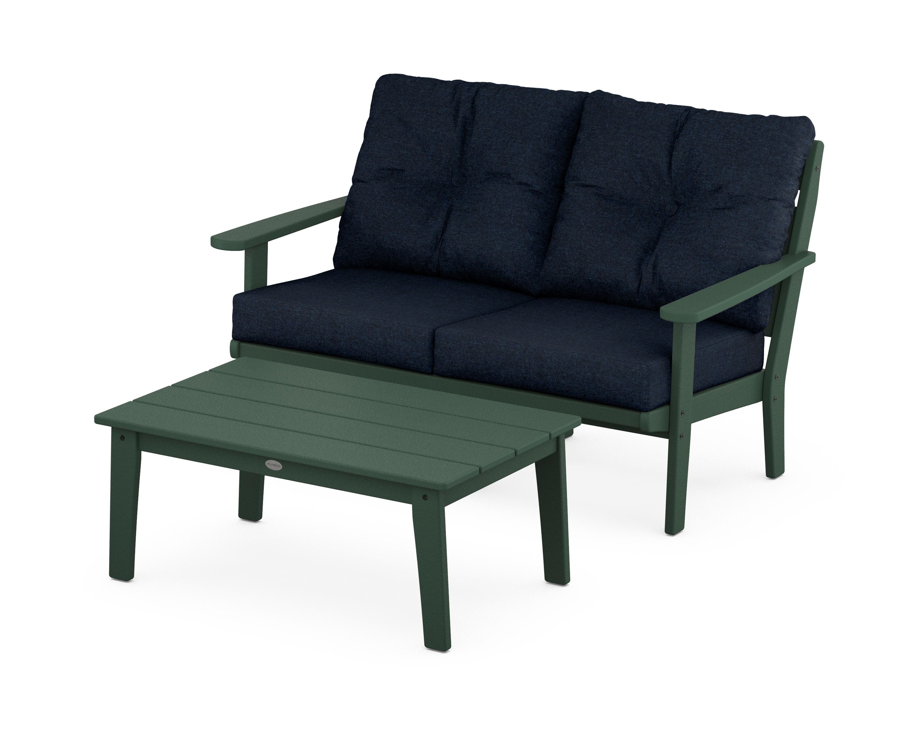 POLYWOOD® Lakeside 2-Piece Lounge Loveseat Set in Green / Marine Indigo
