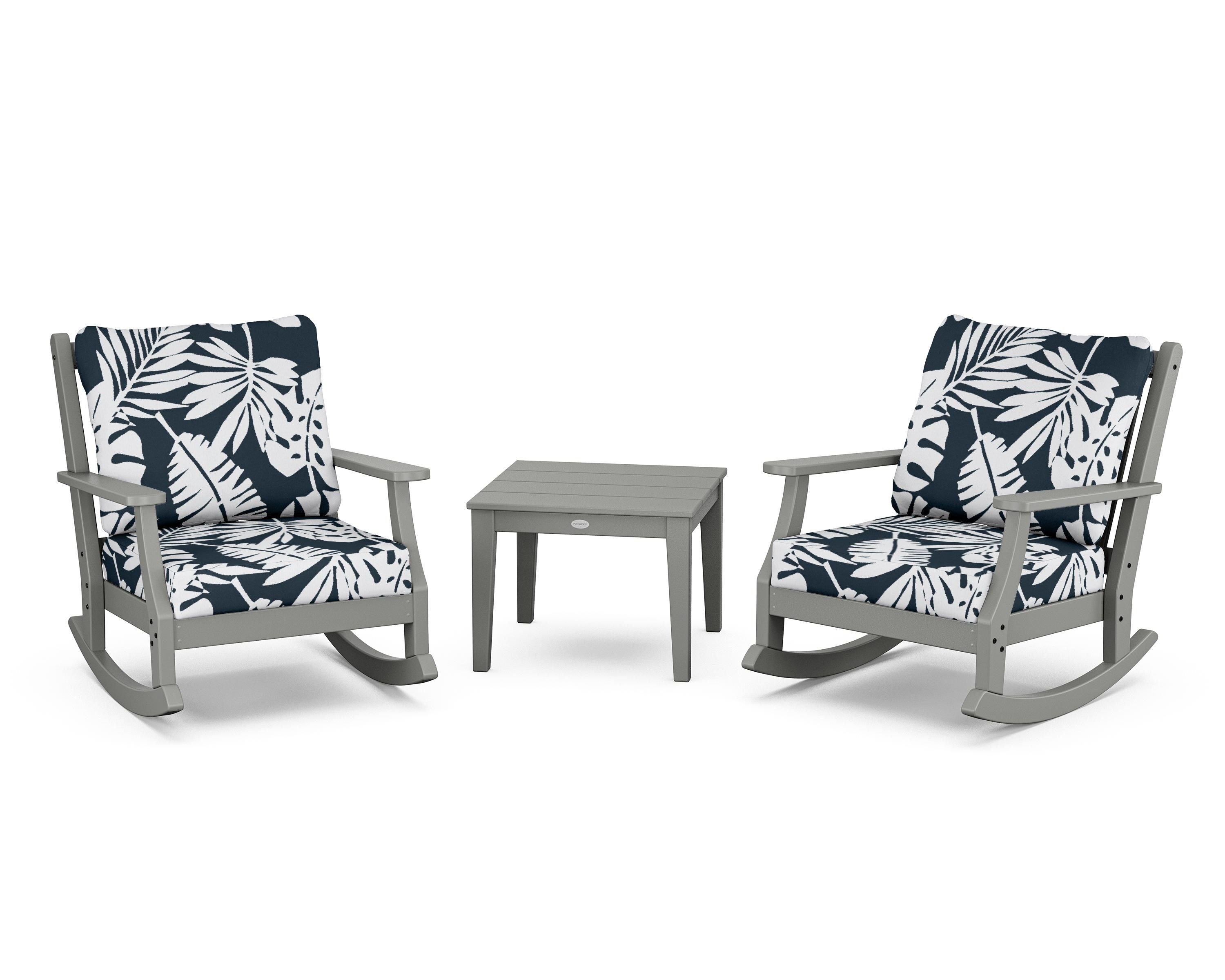 Country Living Wovendale 3-Piece Deep Seating Rocker Set in Slate Grey / Leaf Marine Indigo